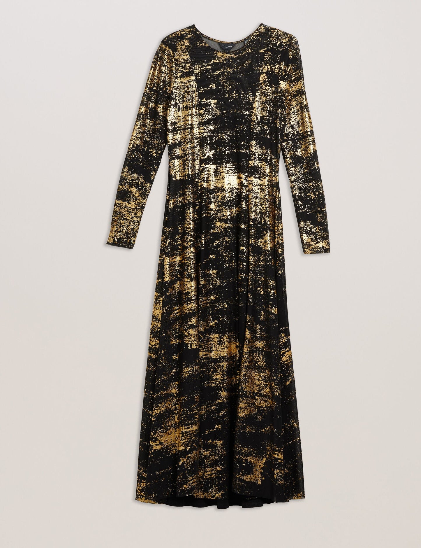 Ted Baker JUNHAA - Foil Print Long Sleeve Mesh Midi Dress BLACK
