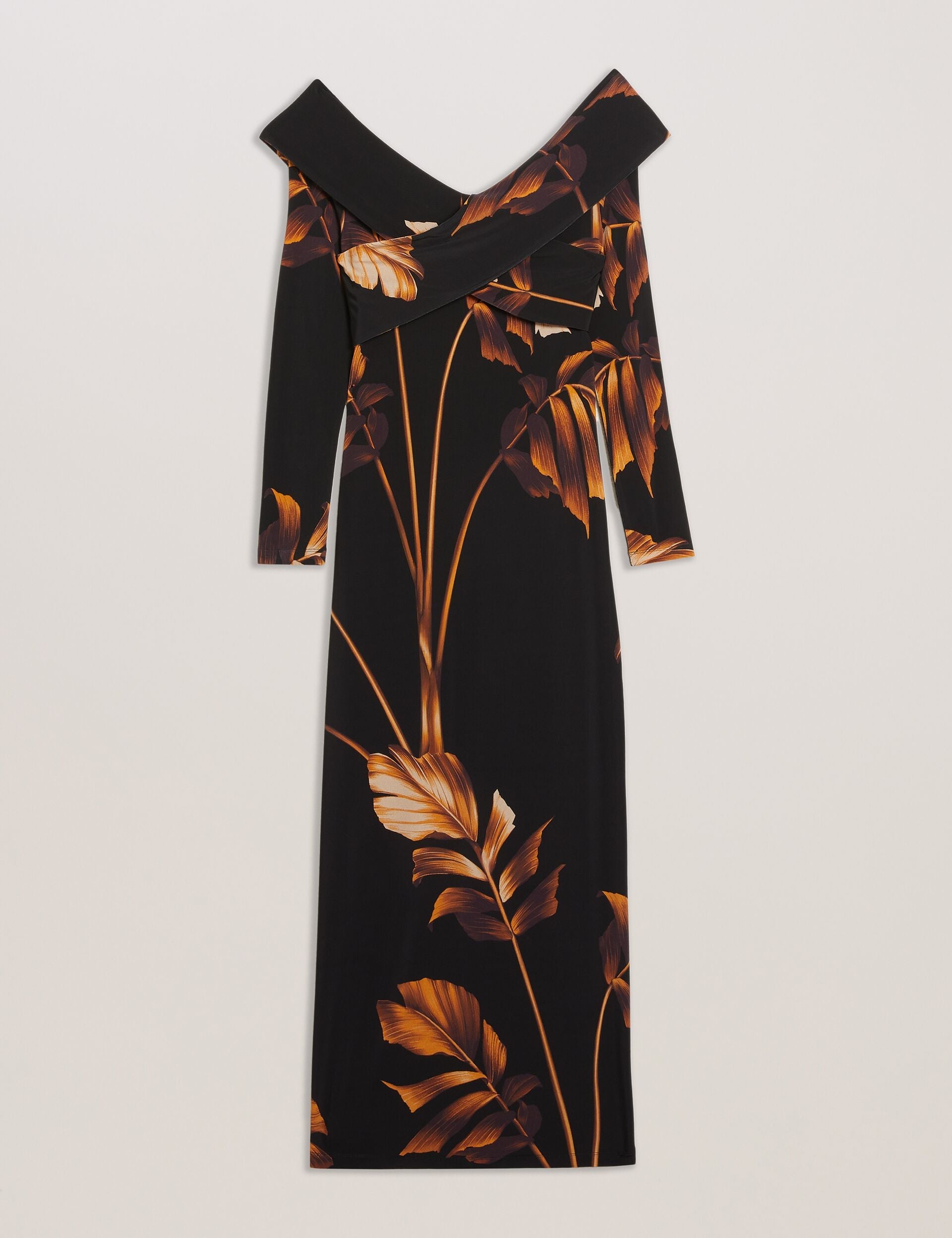 Ted Baker JOSEFEN - Printed Bardot Long Sleeve Midi Dress BLACK