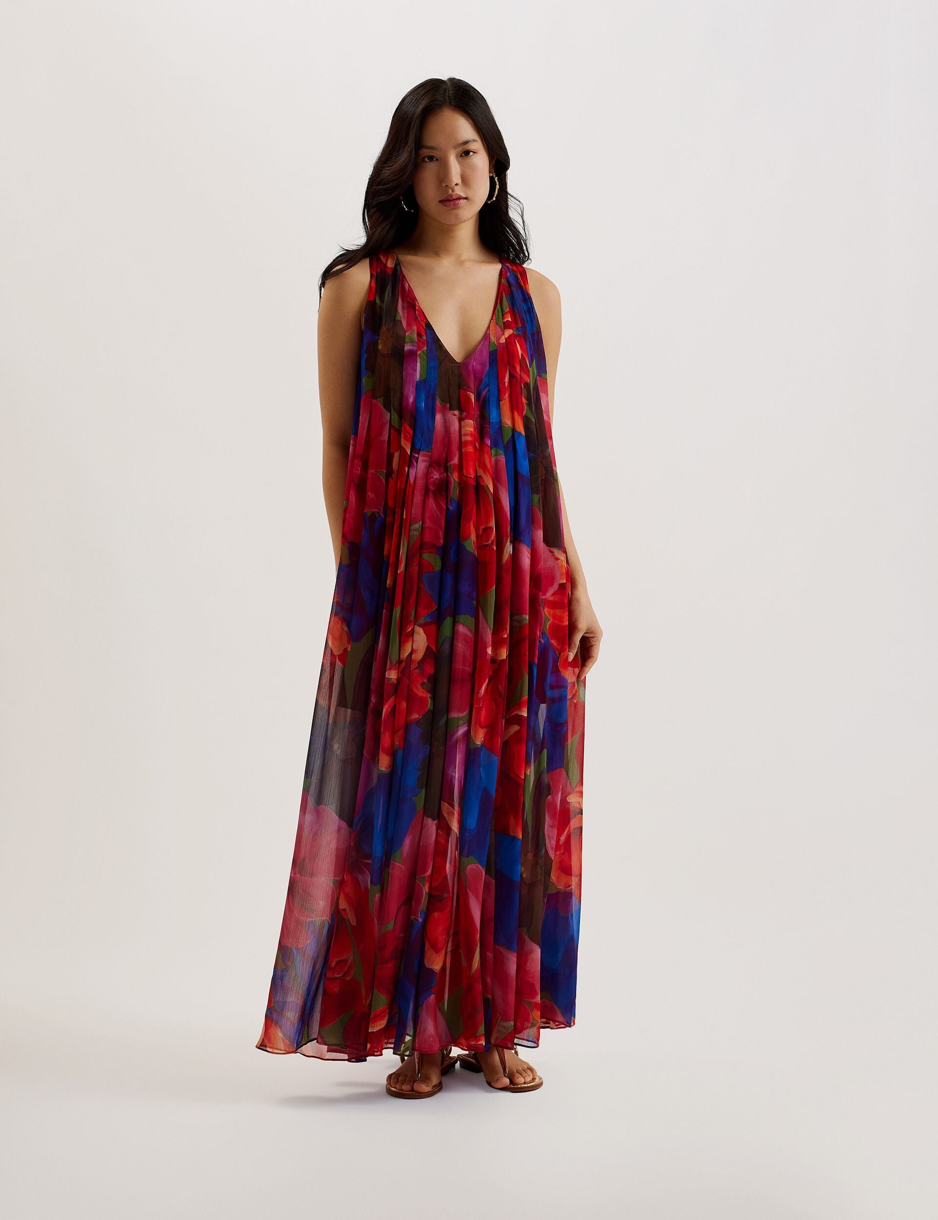 Ted Baker RABIUSA - Organza Tropical Bloom V neck Maxi dress MULTICOLOUR