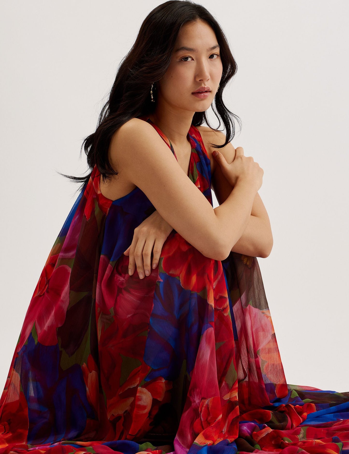Ted Baker RABIUSA - Organza Tropical Bloom V neck Maxi dress MULTICOLOUR
