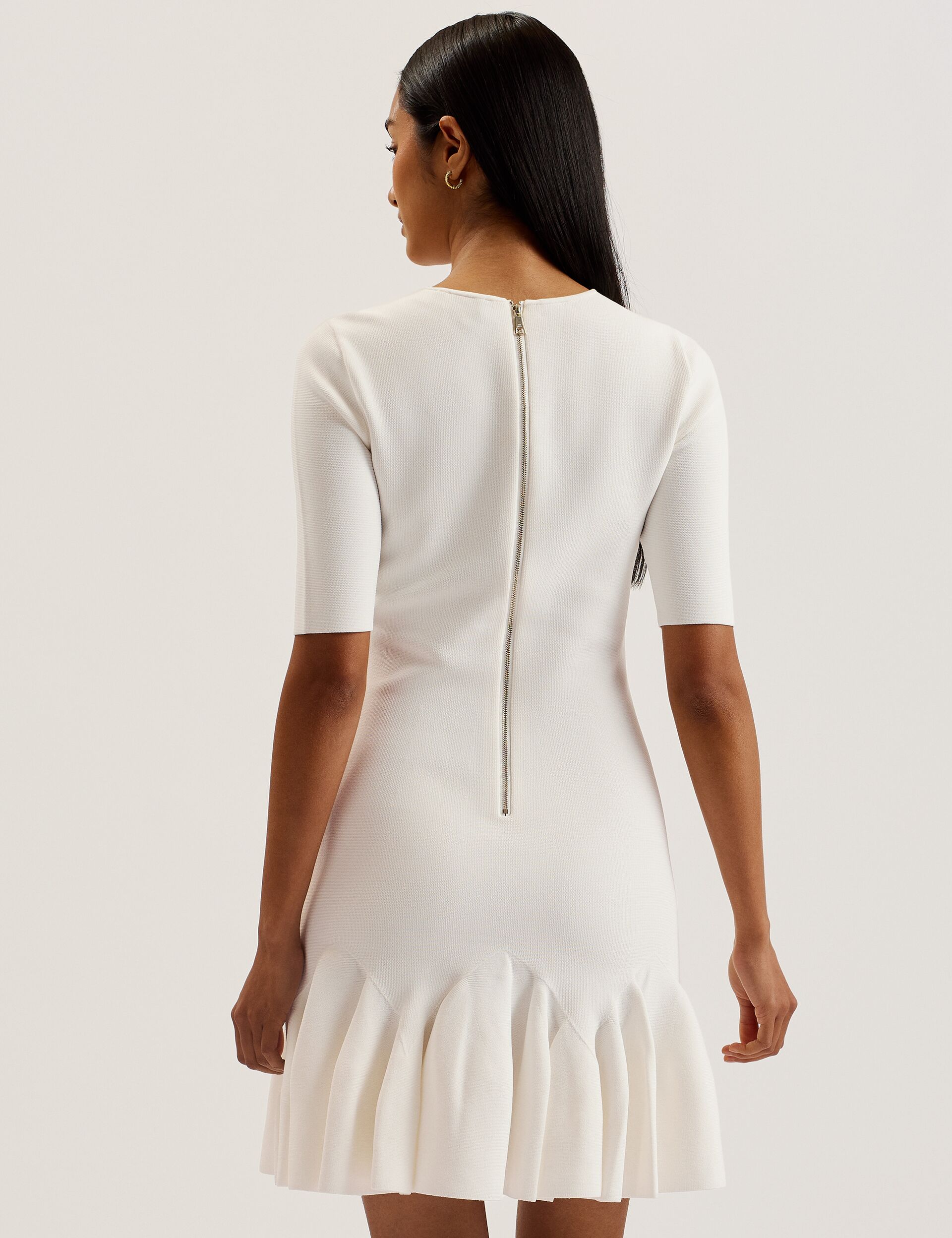 Ted Baker ALZANN - Pleated Hem Knitted Bodycon Mini Dress IVORY