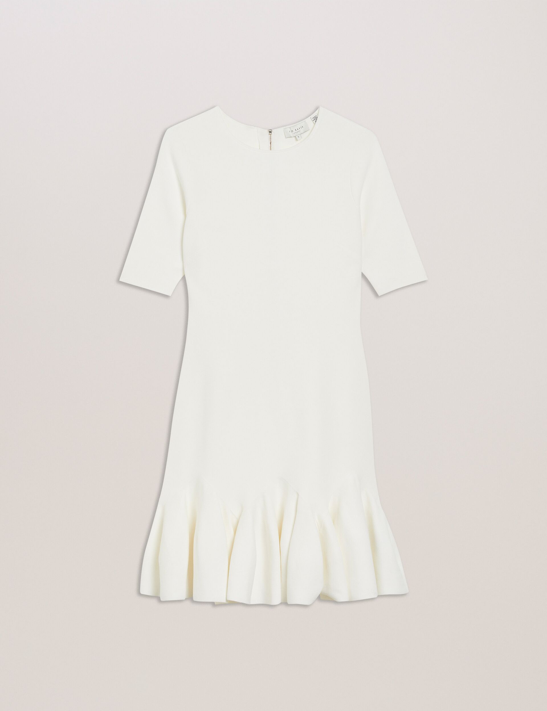 Ted Baker ALZANN - Pleated Hem Knitted Bodycon Mini Dress IVORY