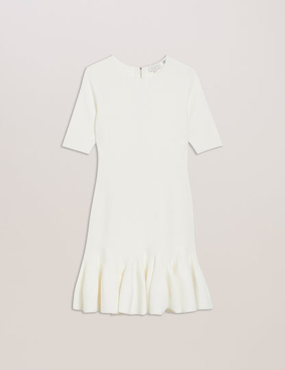 Ted Baker ALZANN - Pleated Hem Knitted Bodycon Mini Dress IVORY