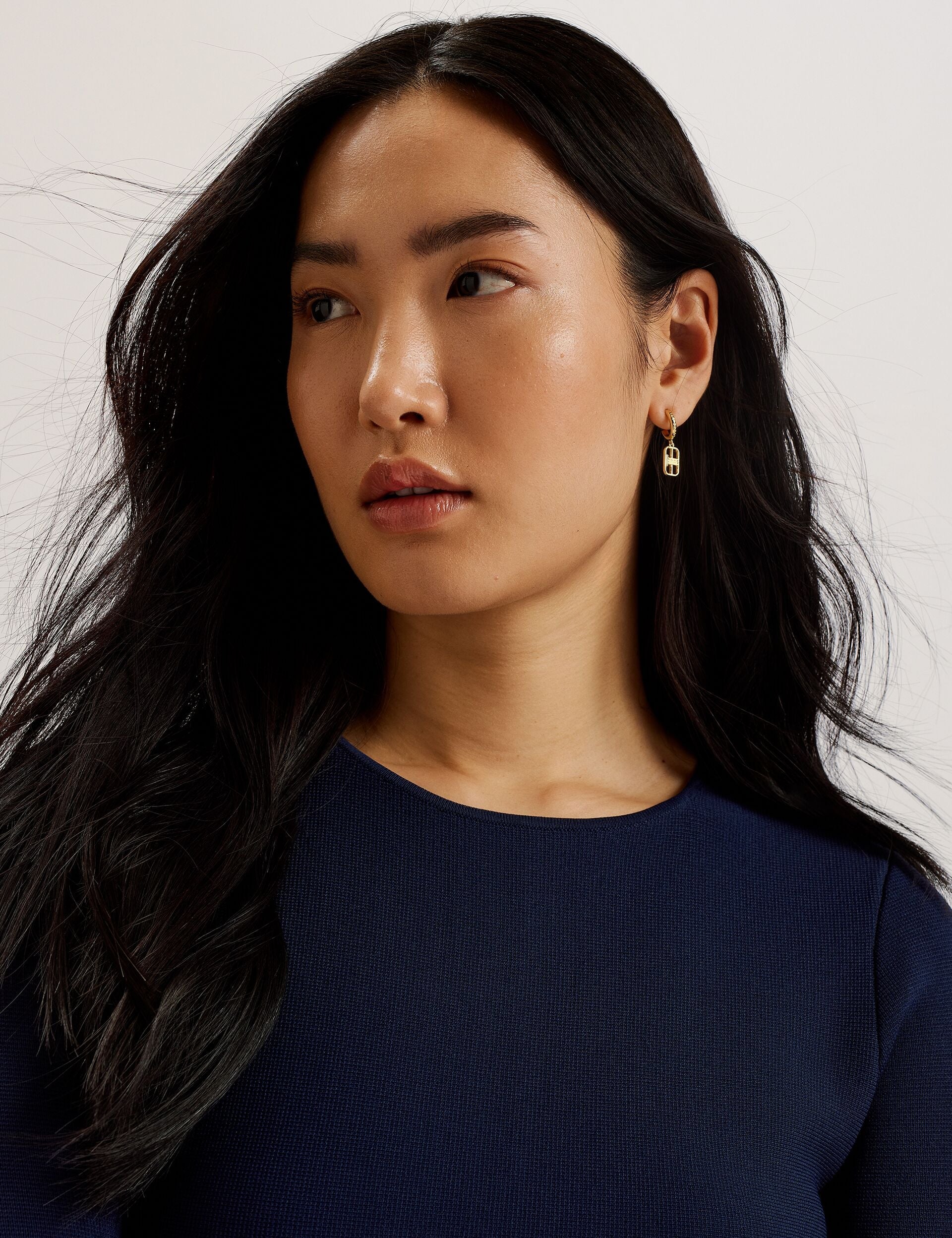 Ted Baker ALZANN - Pleated Hem Knitted Bodycon Mini Dress NAVY