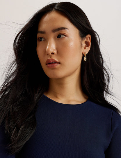 Ted Baker ALZANN - Pleated Hem Knitted Bodycon Mini Dress NAVY