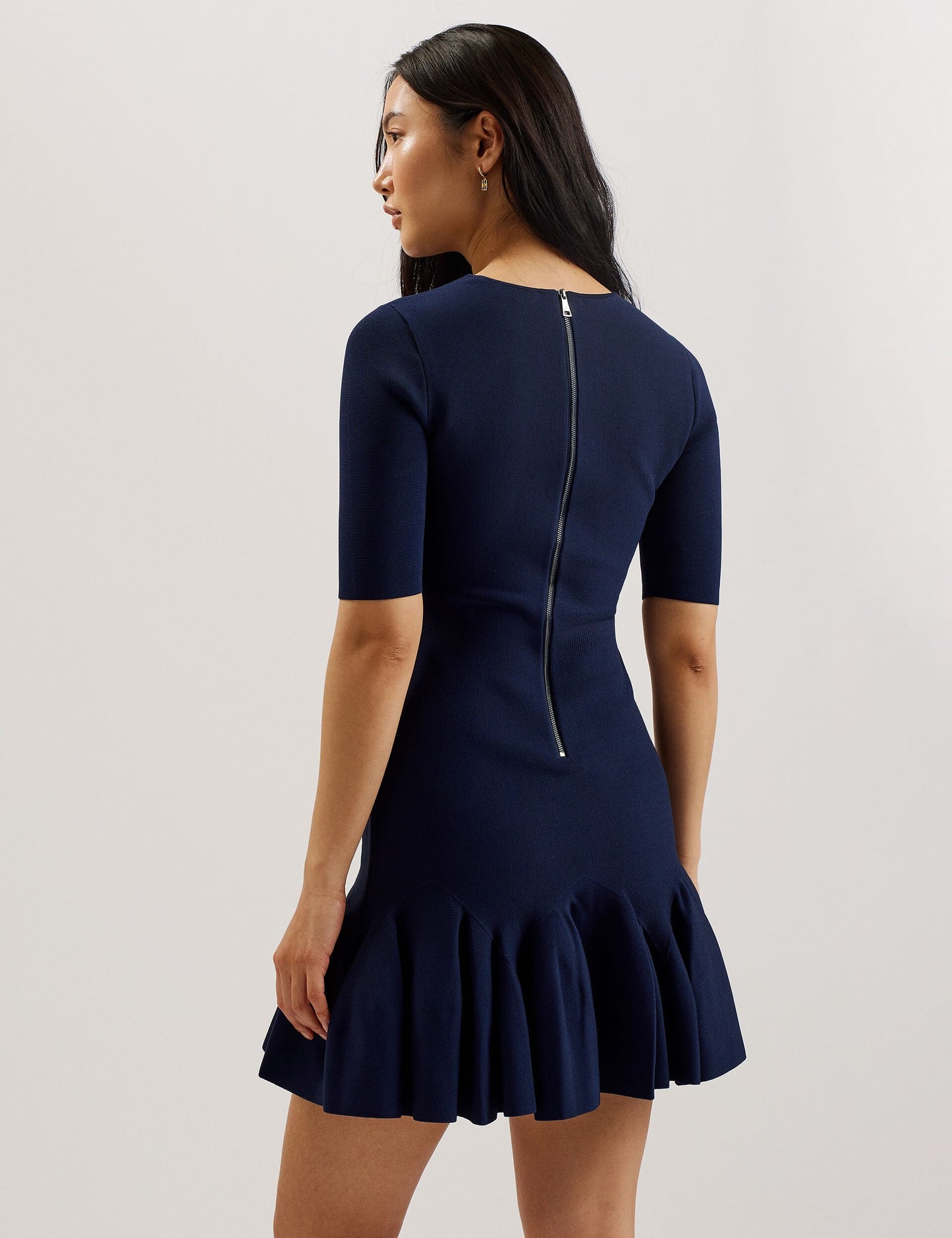 Ted Baker ALZANN - Pleated Hem Knitted Bodycon Mini Dress NAVY