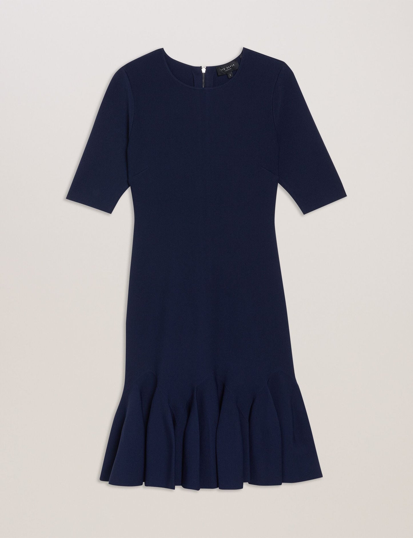 Ted Baker ALZANN - Pleated Hem Knitted Bodycon Mini Dress NAVY