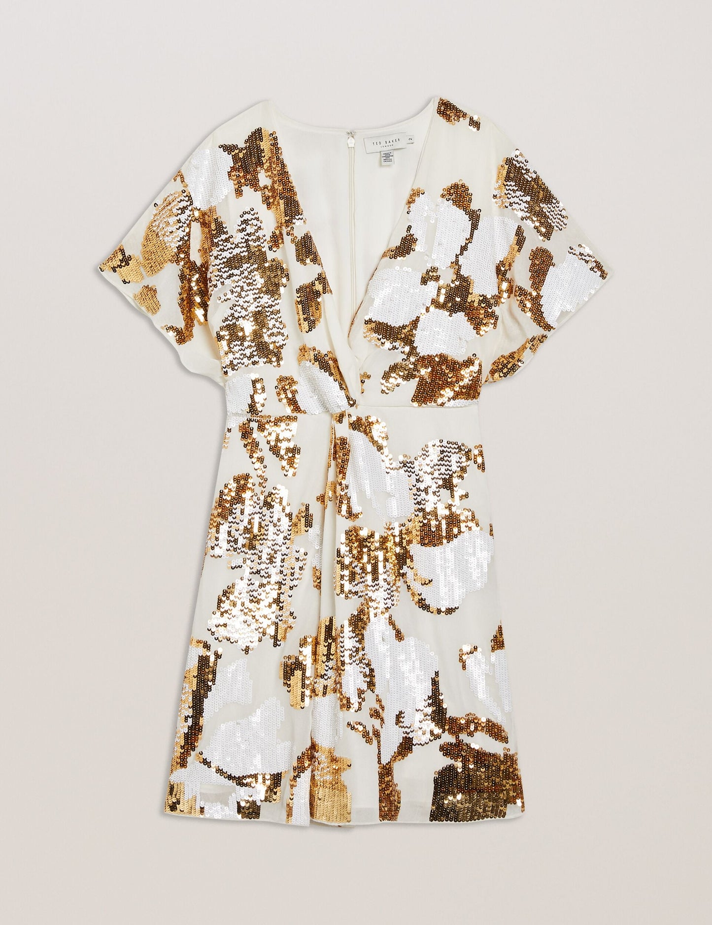 Ted Baker NOOSH - Knot Front V Neck sequin Mini Dress IVORY