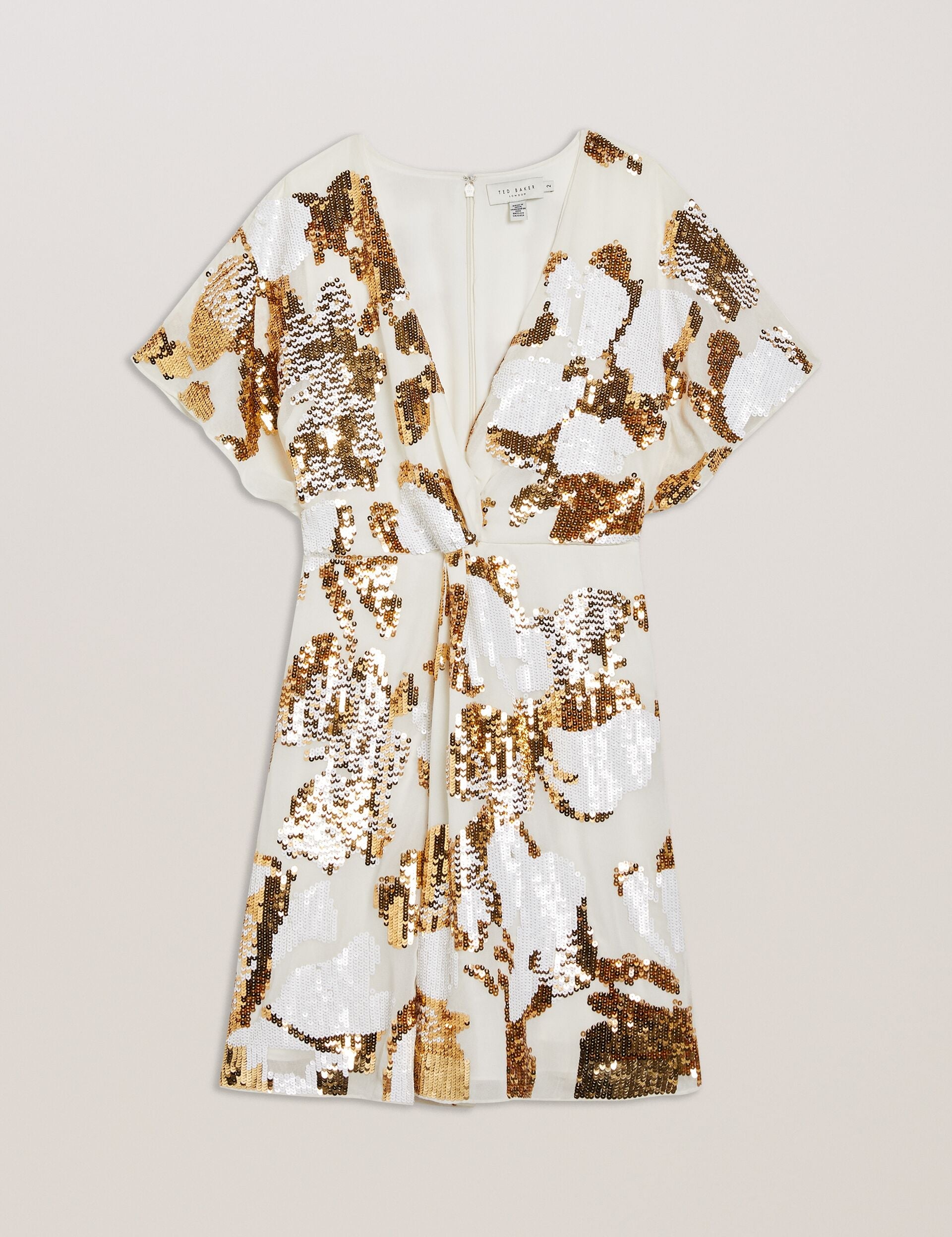 Ted Baker NOOSH - Knot Front V Neck sequin Mini Dress IVORY