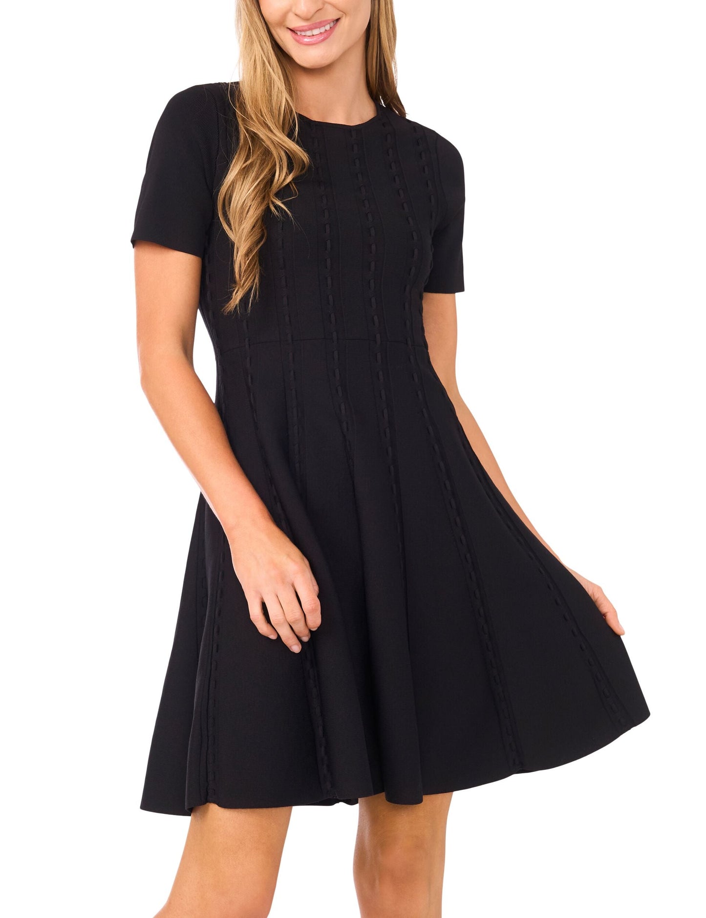 Ted Baker ELLA - Short Sleeve Ribbon Stitch Mini Dress BLACK