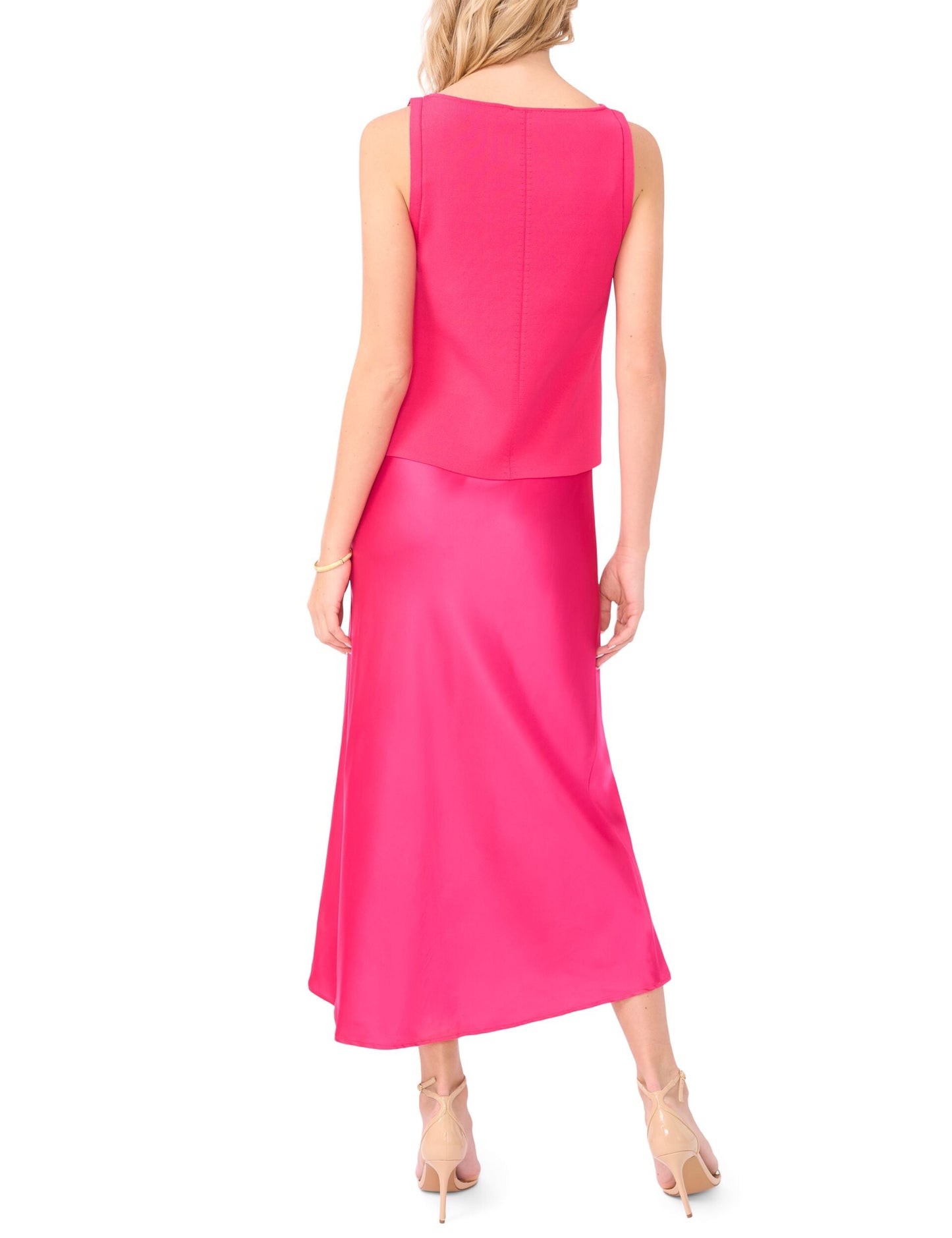 Ted Baker MIDORI 2-in-1 Knit Tank Satin Midi Dress FUCHSIA