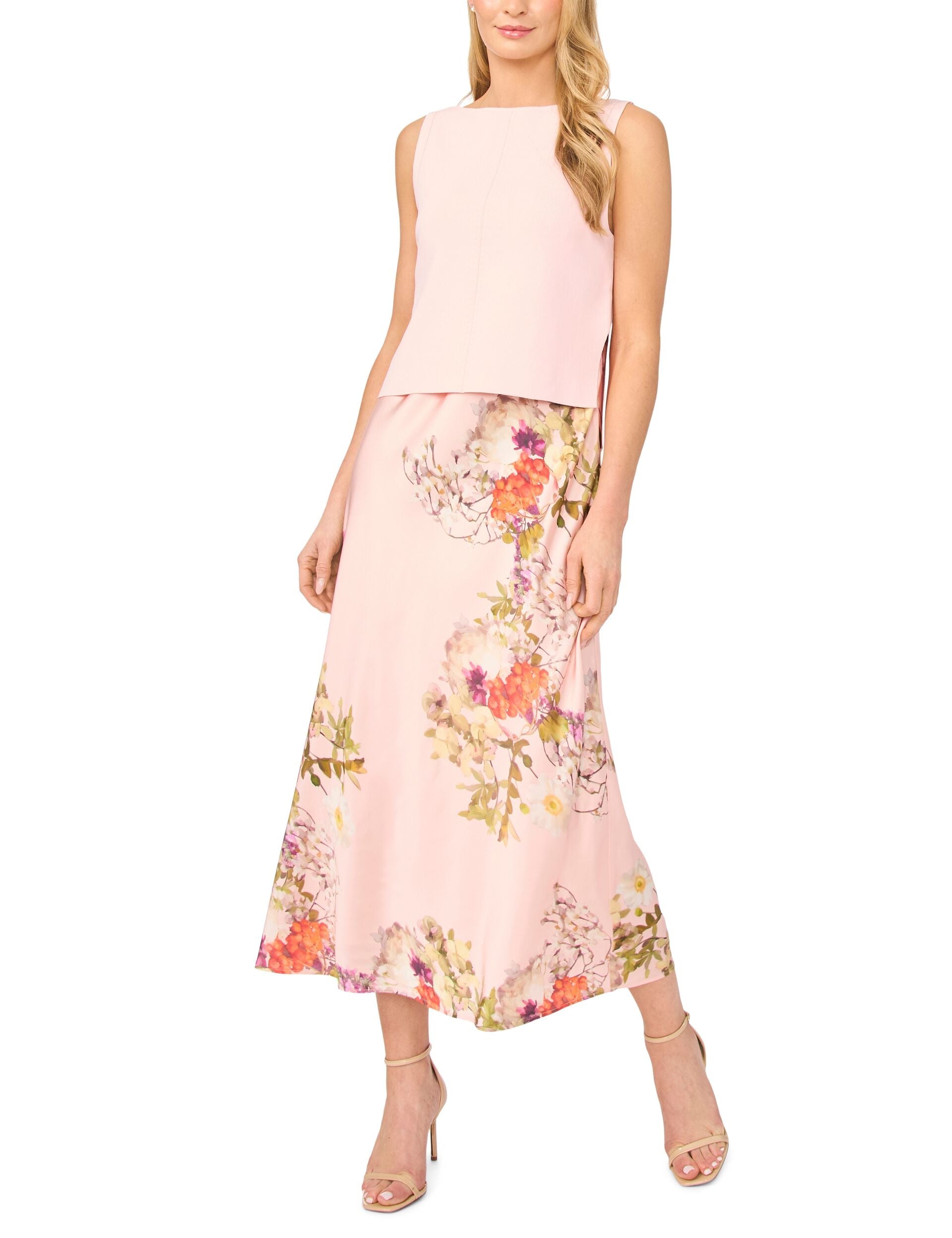 Ted Baker MIDORI 2-in-1 Knit Tank Floral Midi Dress LIGHT PINK