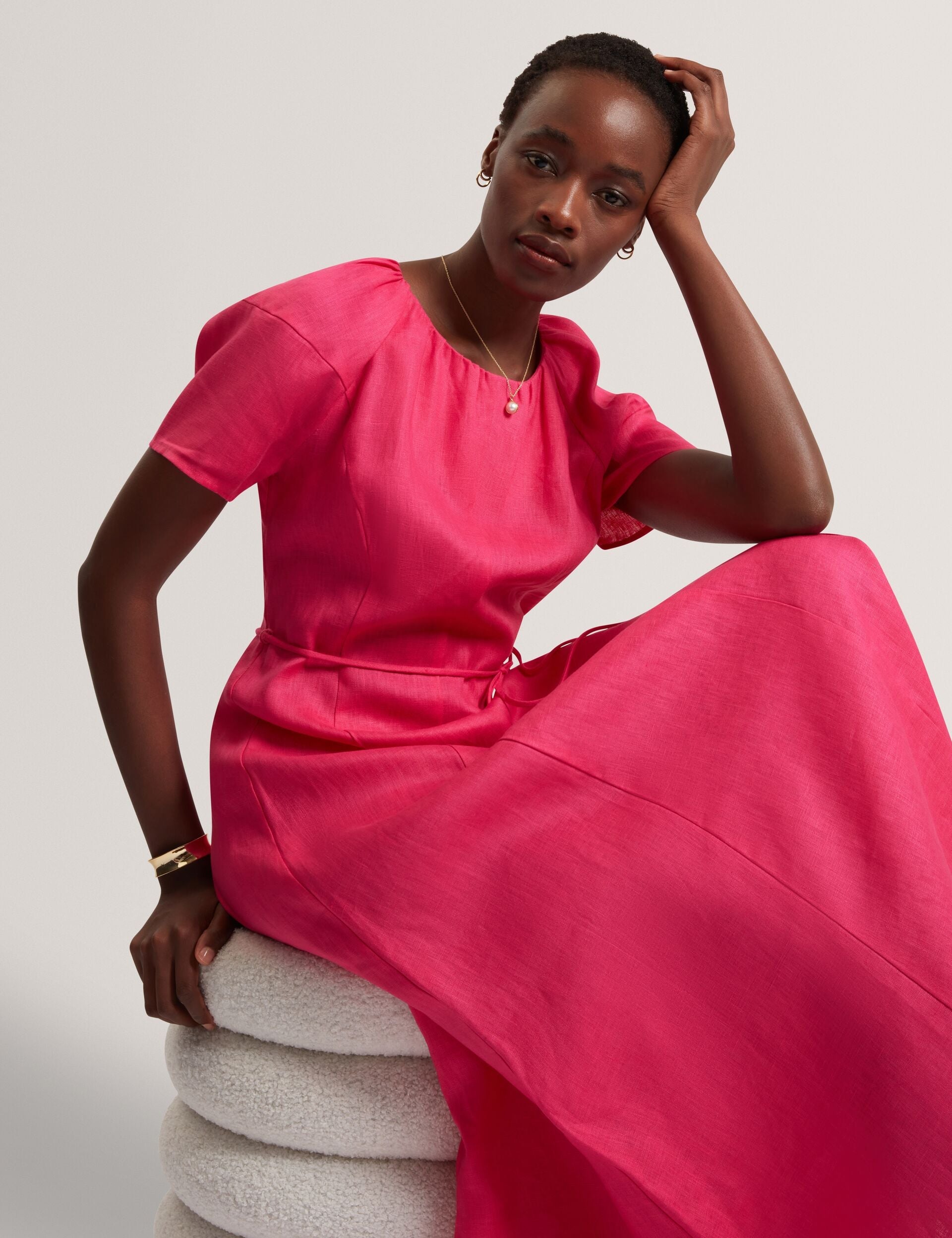Ted Baker ALLISON Linen Raglan Sleeve Maxi Dress FUCHSIA