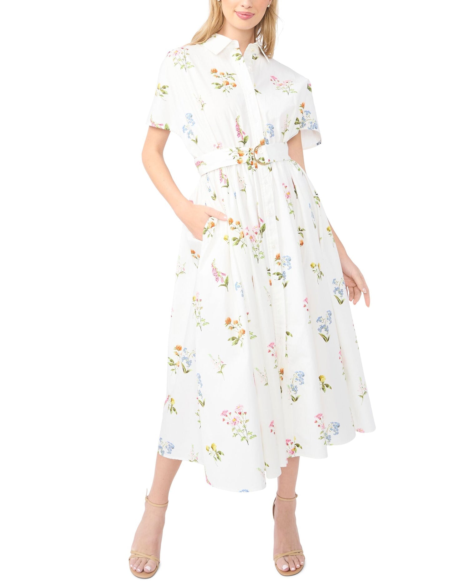 Ted Baker RILEY Floral Belted Midi Shirt Dress WHITE