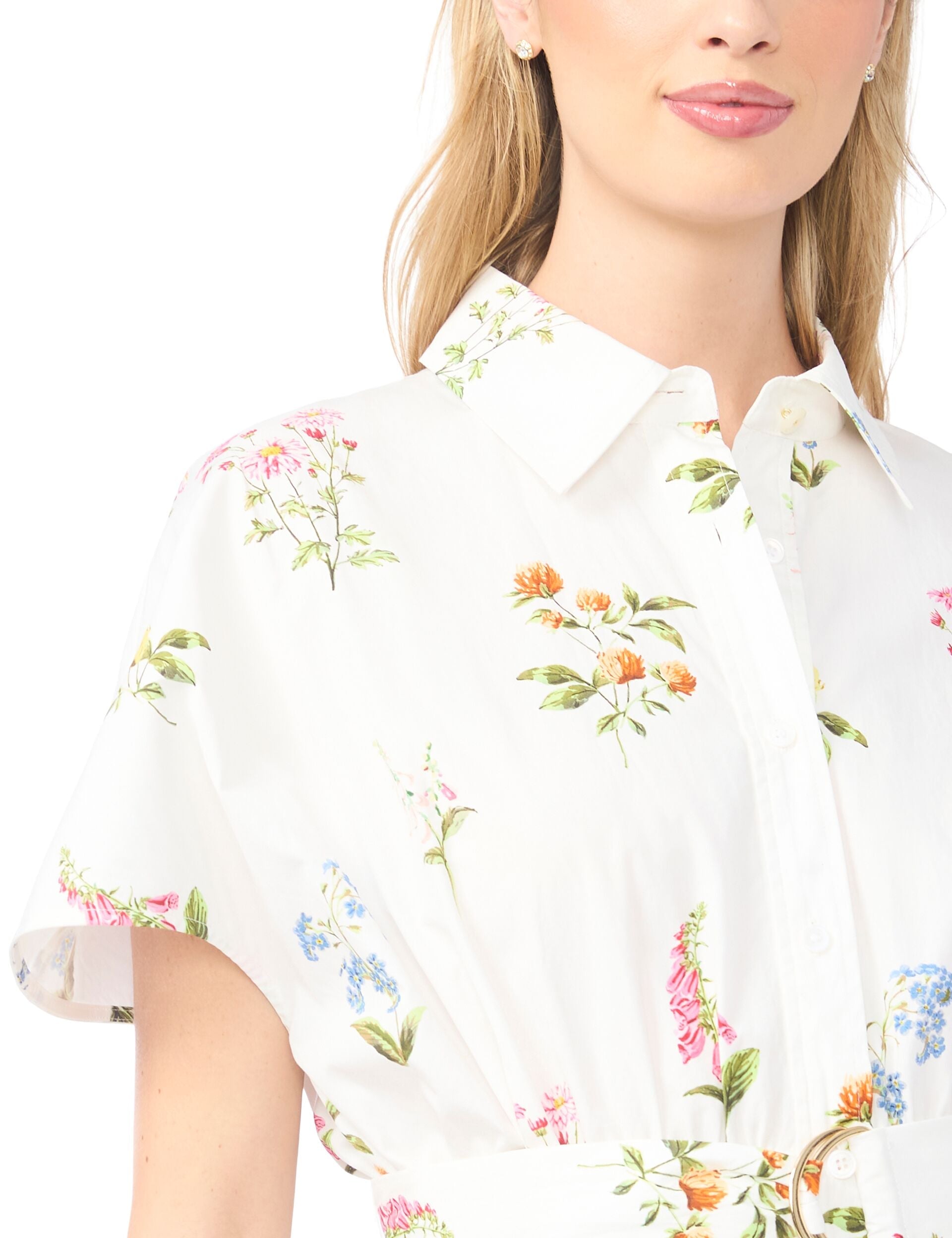 Ted Baker RILEY Floral Belted Midi Shirt Dress WHITE