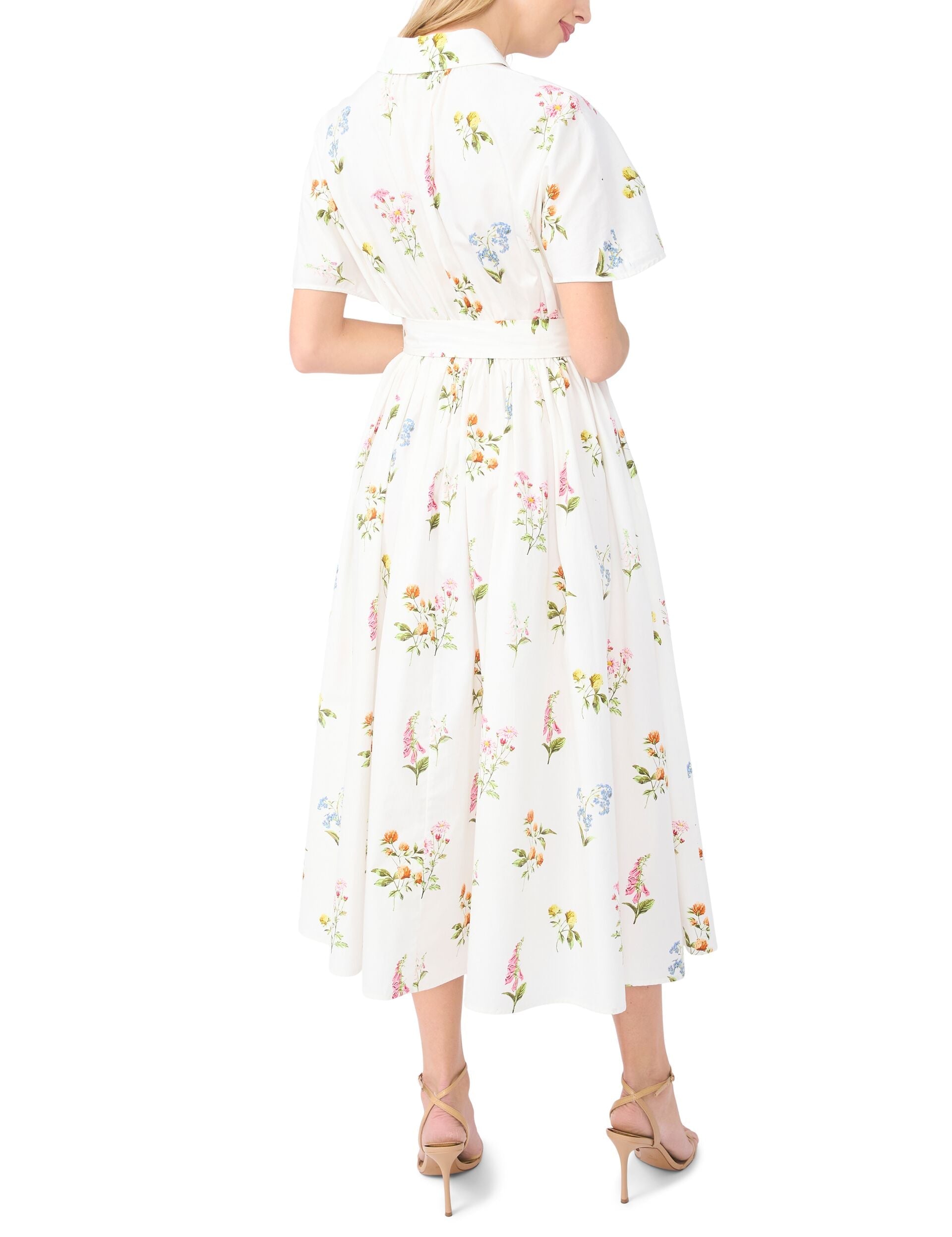 Ted Baker RILEY Floral Belted Midi Shirt Dress WHITE