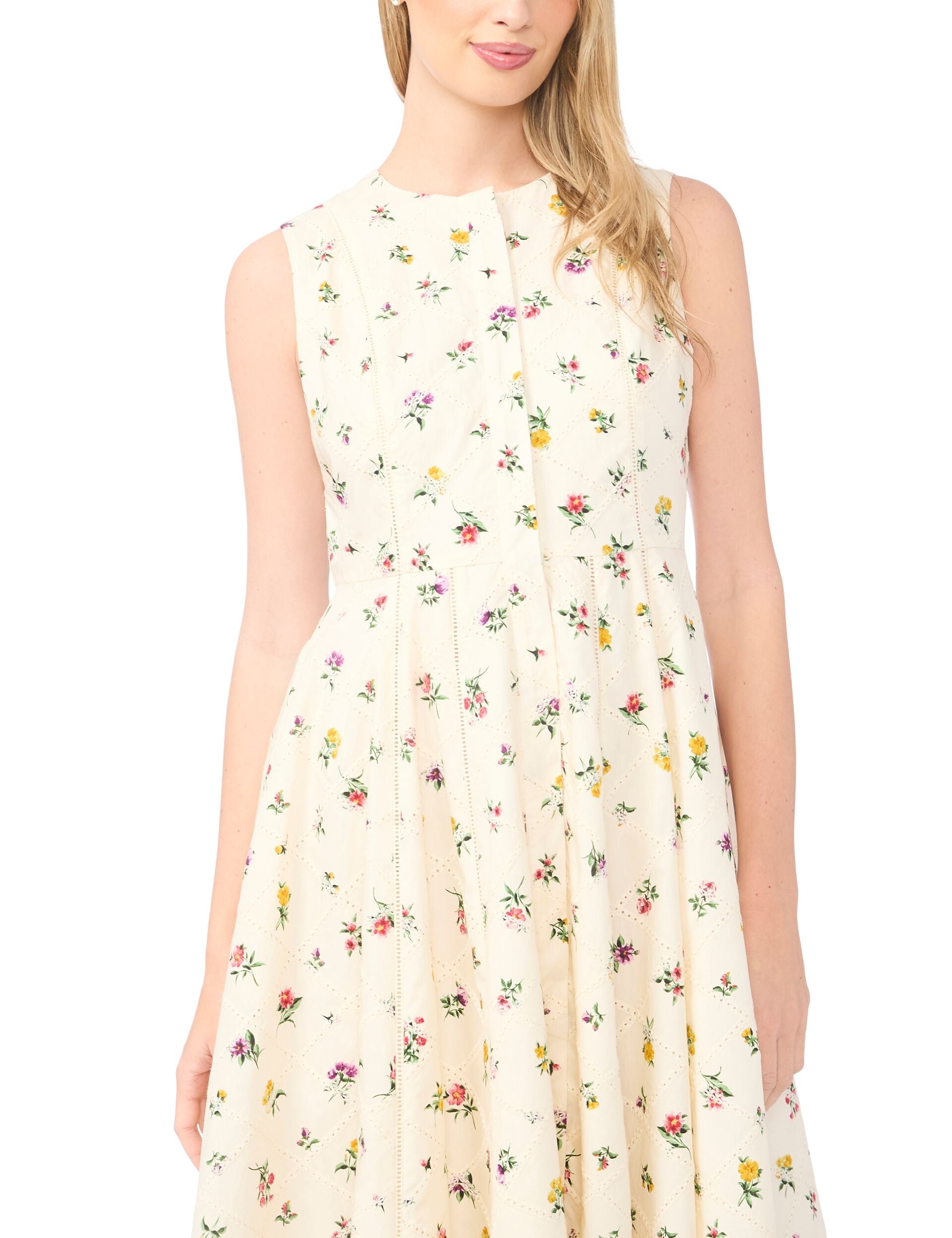 Ted Baker JOANNE Wildflower Sleeveless Smock Midi Dress CREAM