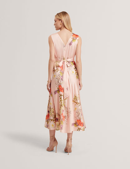 Ted Baker ALINA Floral Satin Low Cut Maxi Dress PALE PINK