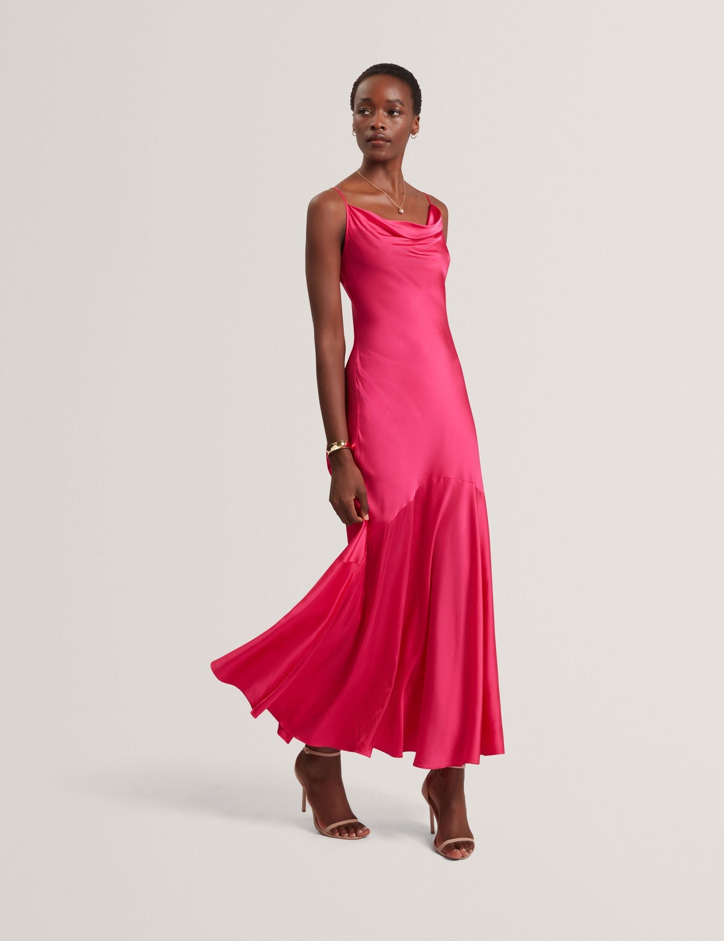 Ted Baker EILA Satin Cowl Neck Strappy Maxi Dress FUCHSIA