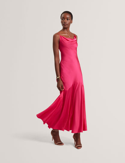 Ted Baker EILA Satin Cowl Neck Strappy Maxi Dress FUCHSIA