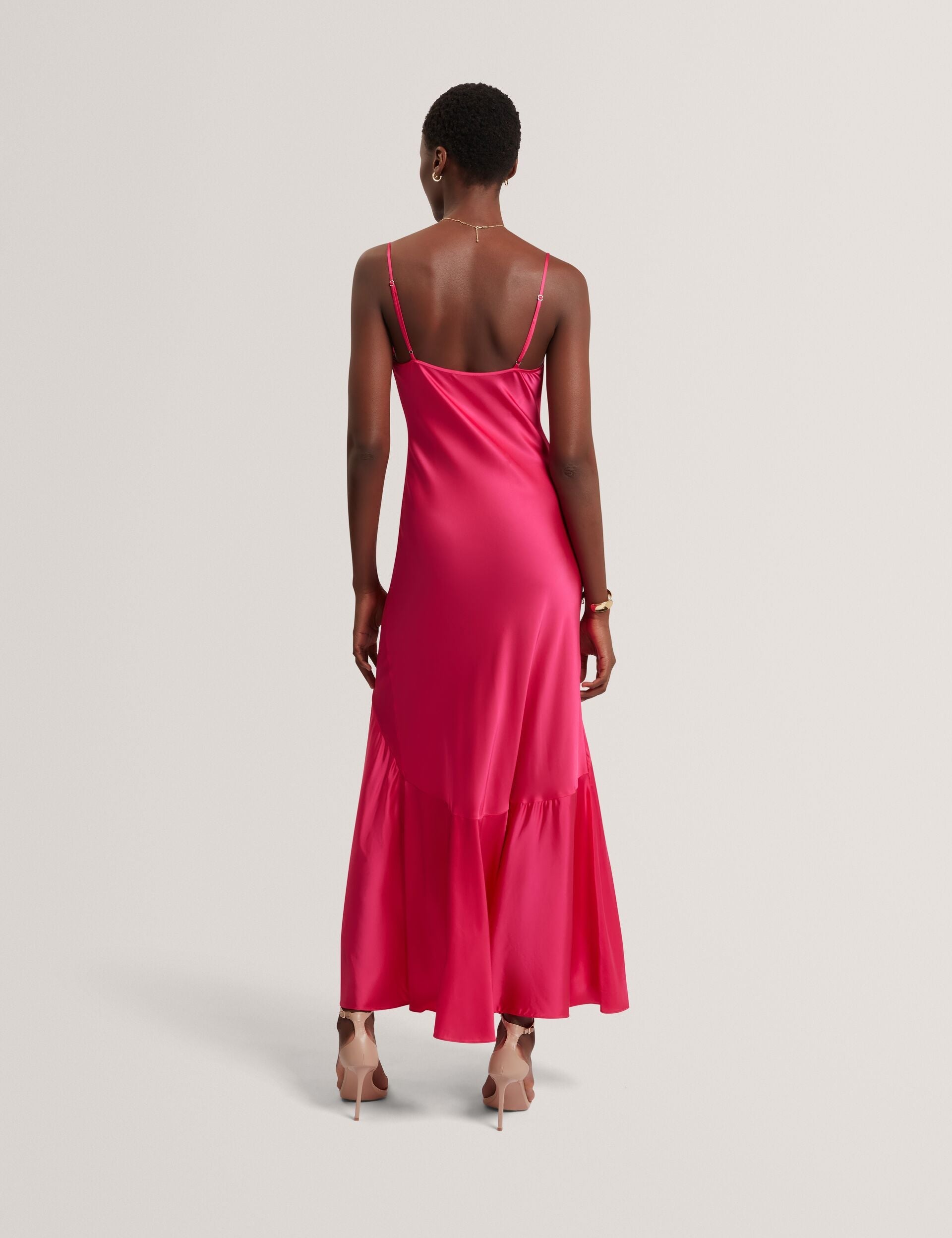 Ted Baker EILA Satin Cowl Neck Strappy Maxi Dress FUCHSIA