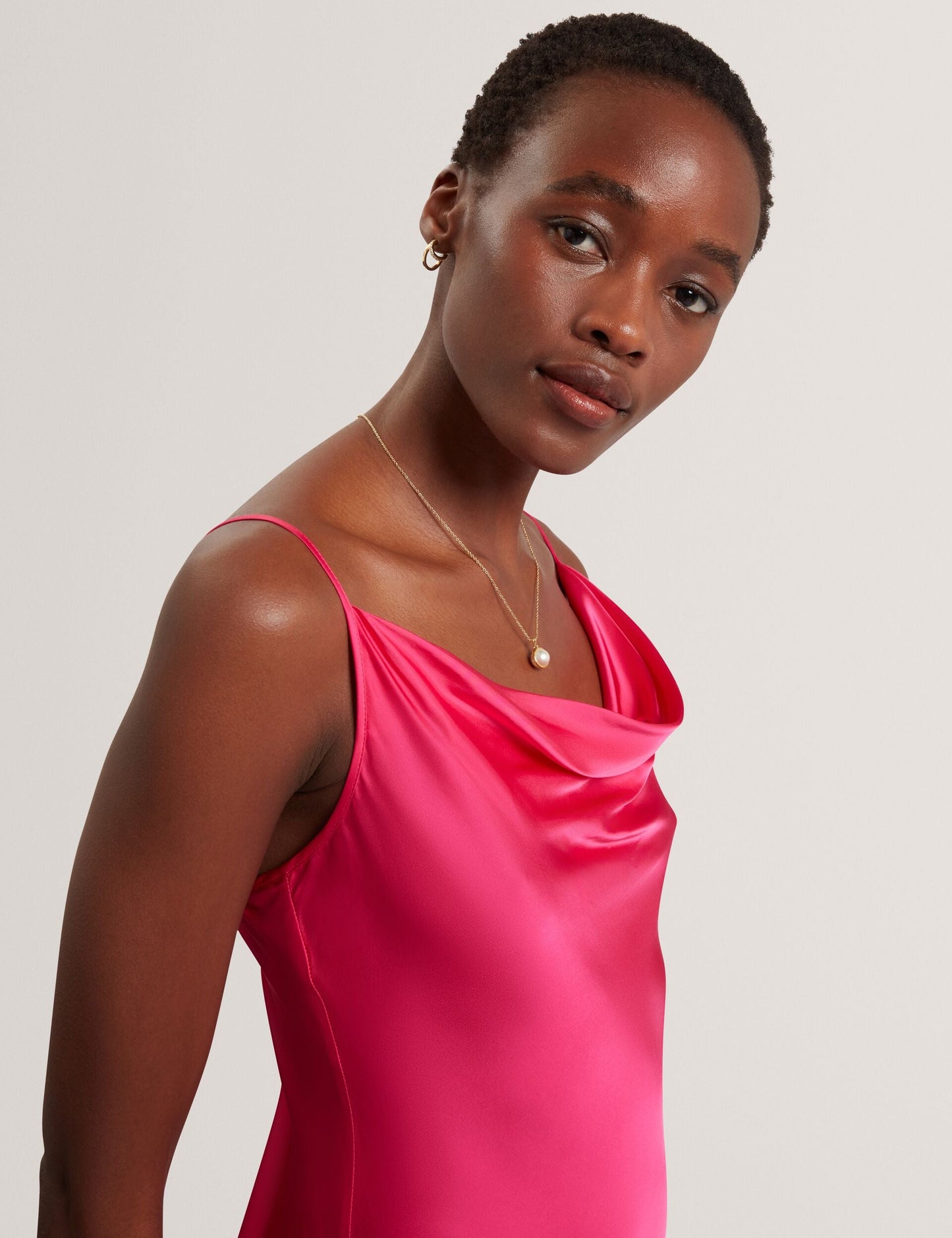 Ted Baker EILA Satin Cowl Neck Strappy Maxi Dress FUCHSIA