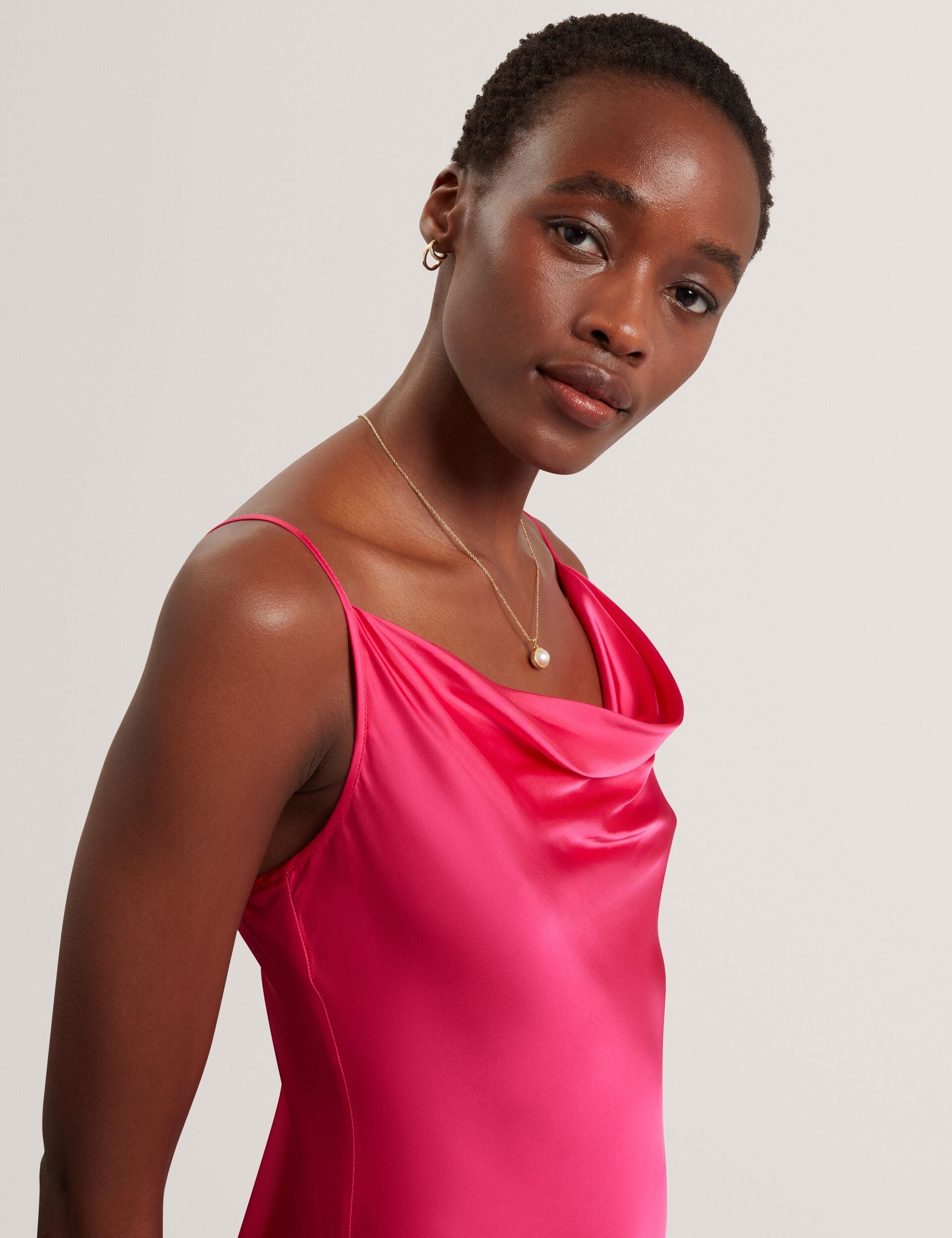 Ted Baker EILA Satin Cowl Neck Strappy Maxi Dress FUCHSIA