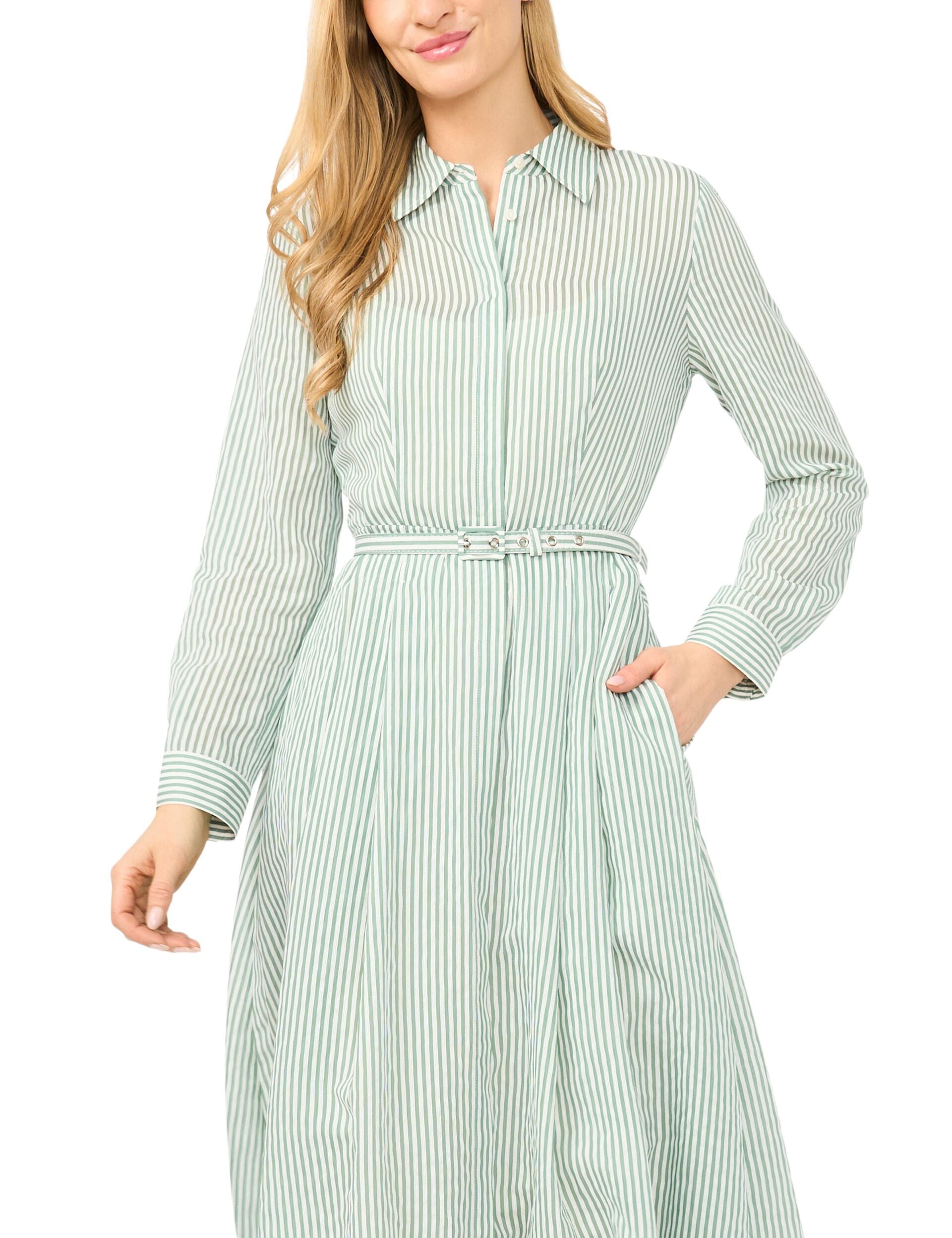 Ted Baker LYNN Striped Belted Midi Shirt Dress LIGHT GREEN