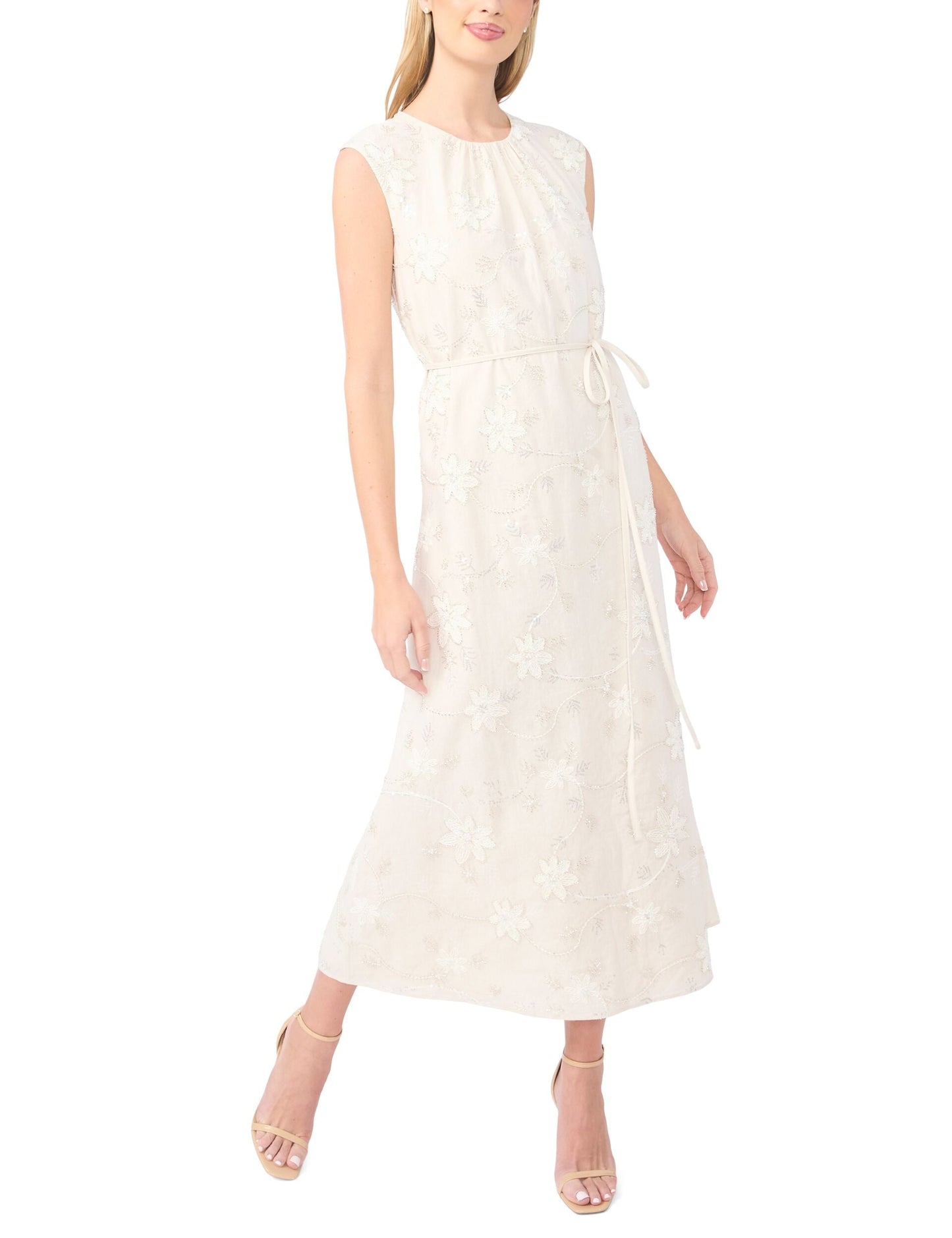 Ted Baker PARKER Beaded Gathered Neck Maxi Dress IVORY