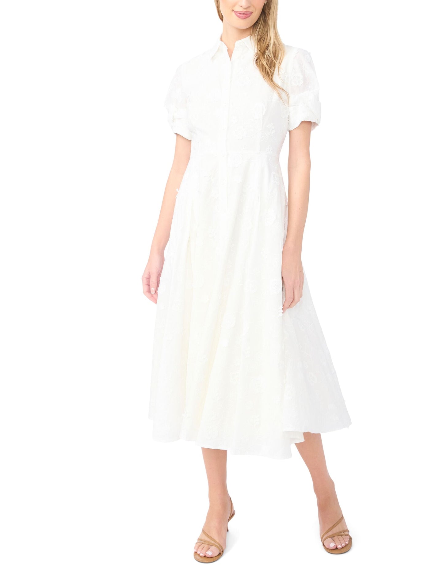 Ted Baker VIOLET Floral Embroidery Midi Shirt Dress ECRU