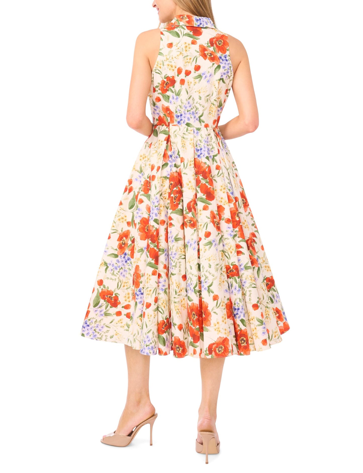 Ted Baker NOEMIA Floral Sleeveless Collared Midi Dress ECRU