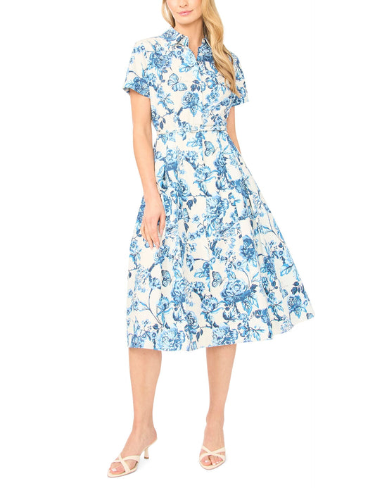 Ted Baker RORY Cotton Floral Belted Midi Shirt Dress ECRU