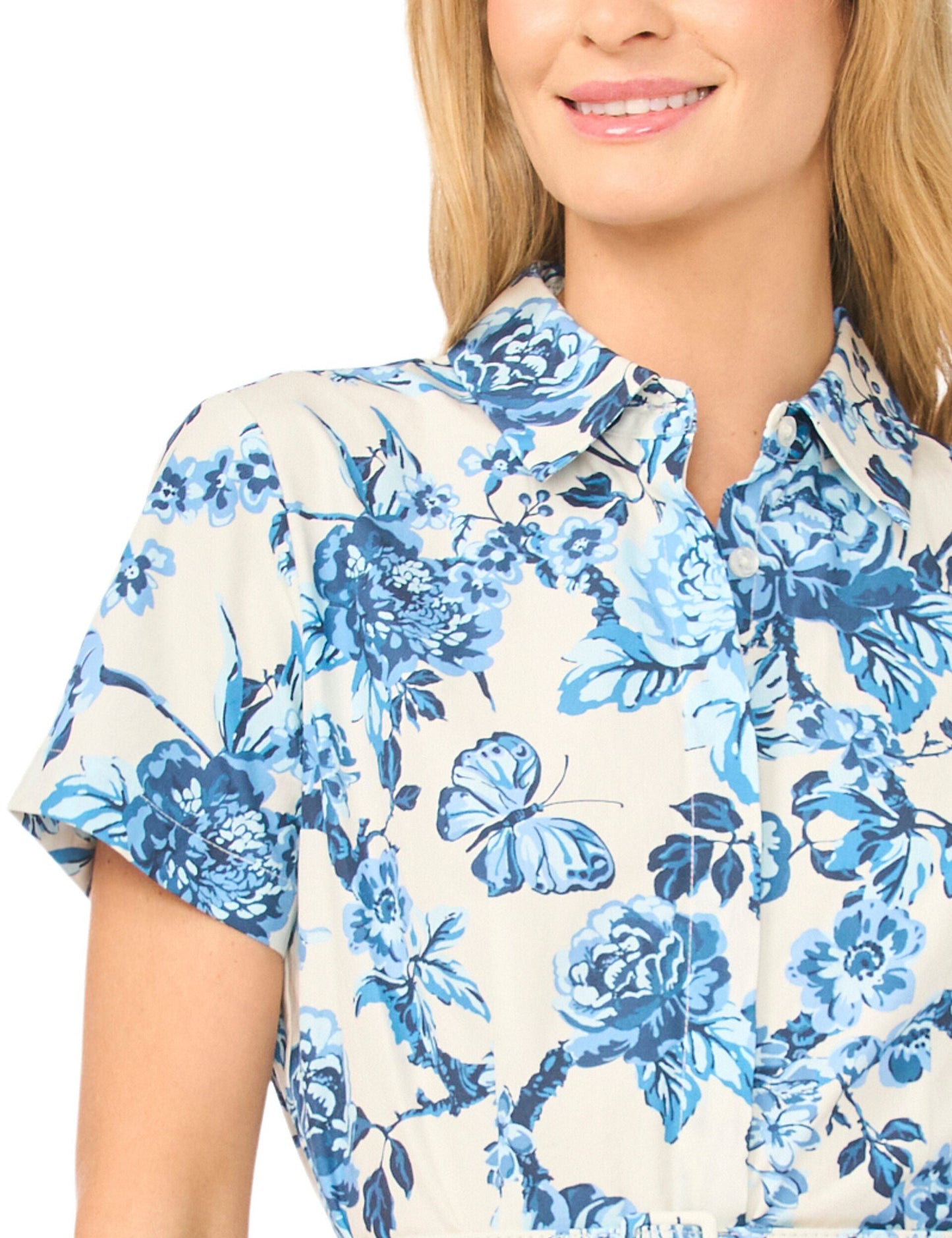 Ted Baker RORY Cotton Floral Belted Midi Shirt Dress ECRU