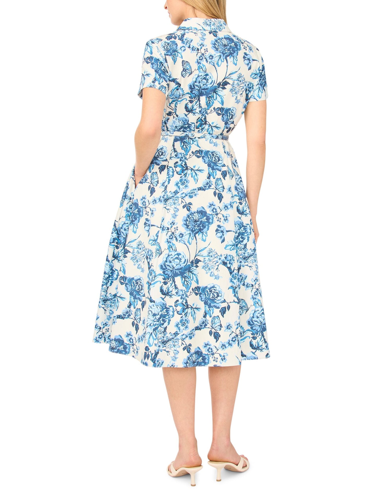 Ted Baker RORY Cotton Floral Belted Midi Shirt Dress ECRU