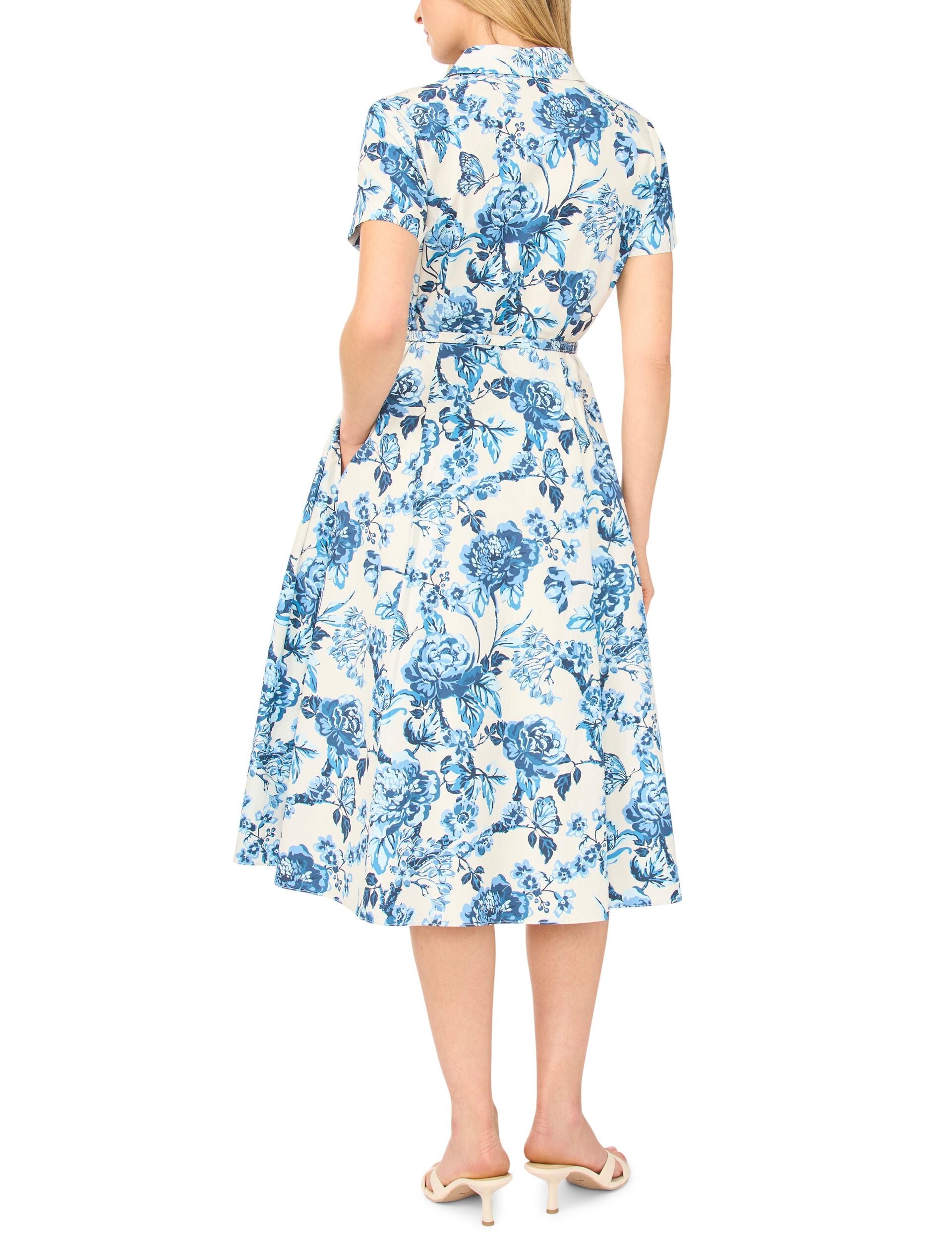 Ted Baker RORY Cotton Floral Belted Midi Shirt Dress ECRU