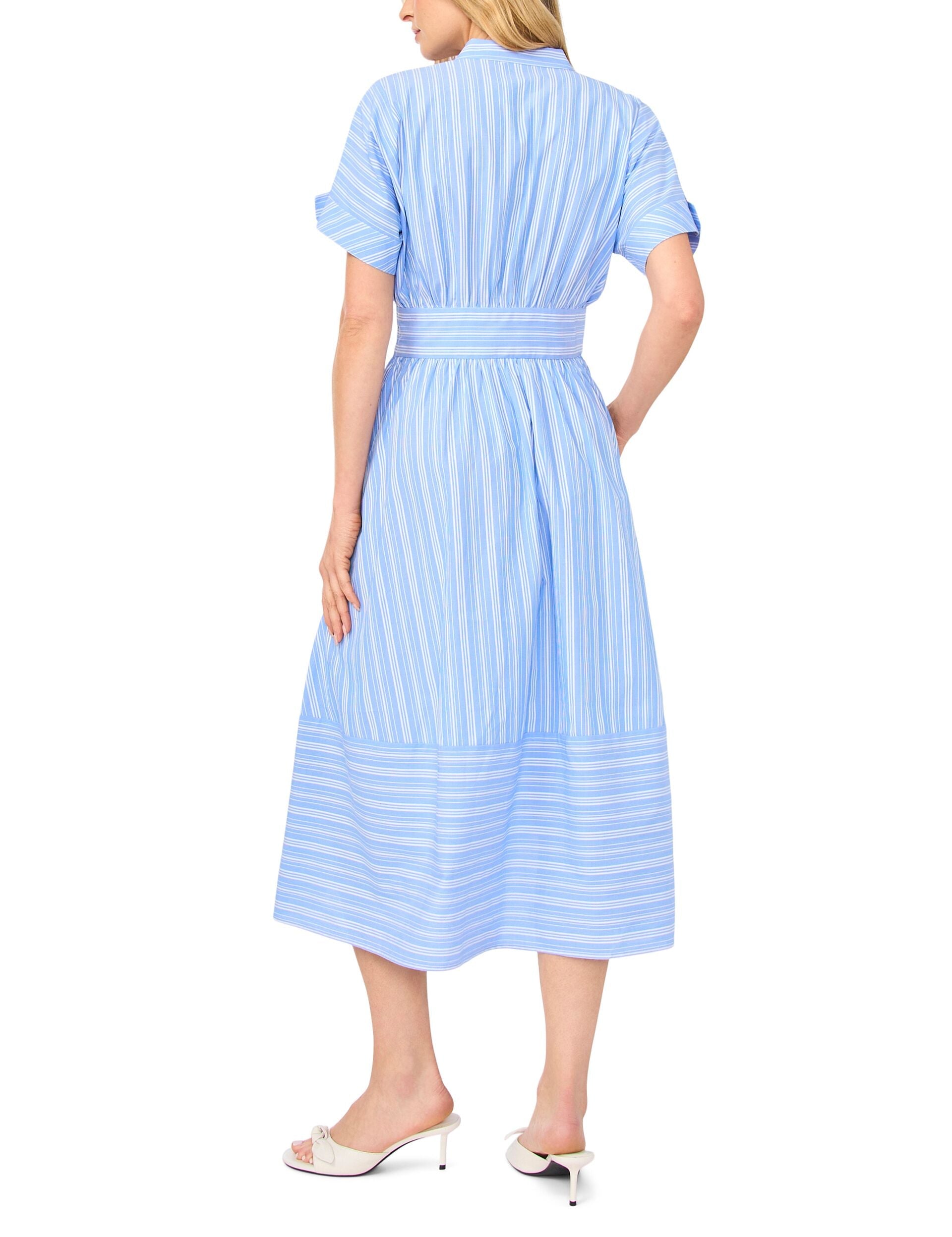 Ted Baker CHARLOTTE Striped Cotton V-Neck Midi Dress BRIGHT BLUE