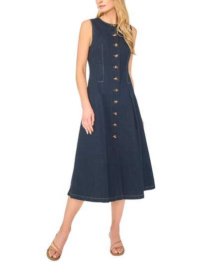 Ted Baker MIA Buttoned Sleeveless Denim Midi Dress NAVY