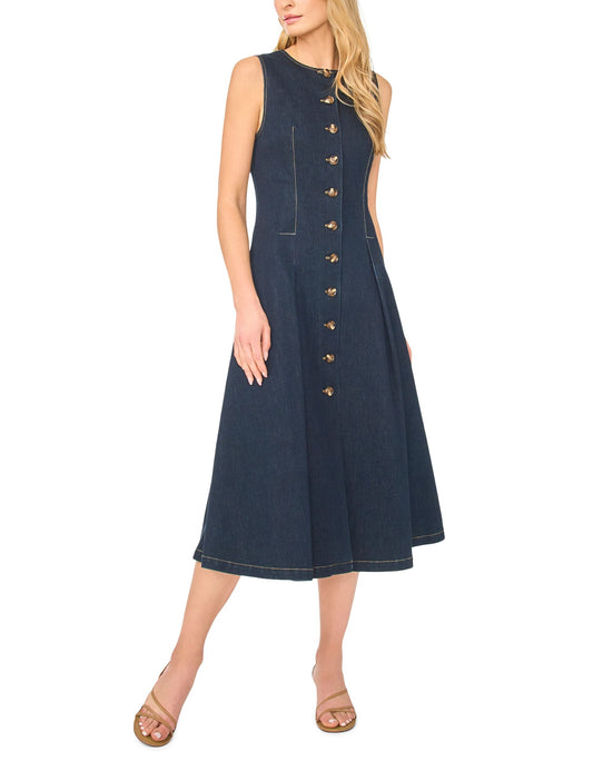 Ted Baker MIA Buttoned Sleeveless Denim Midi Dress NAVY