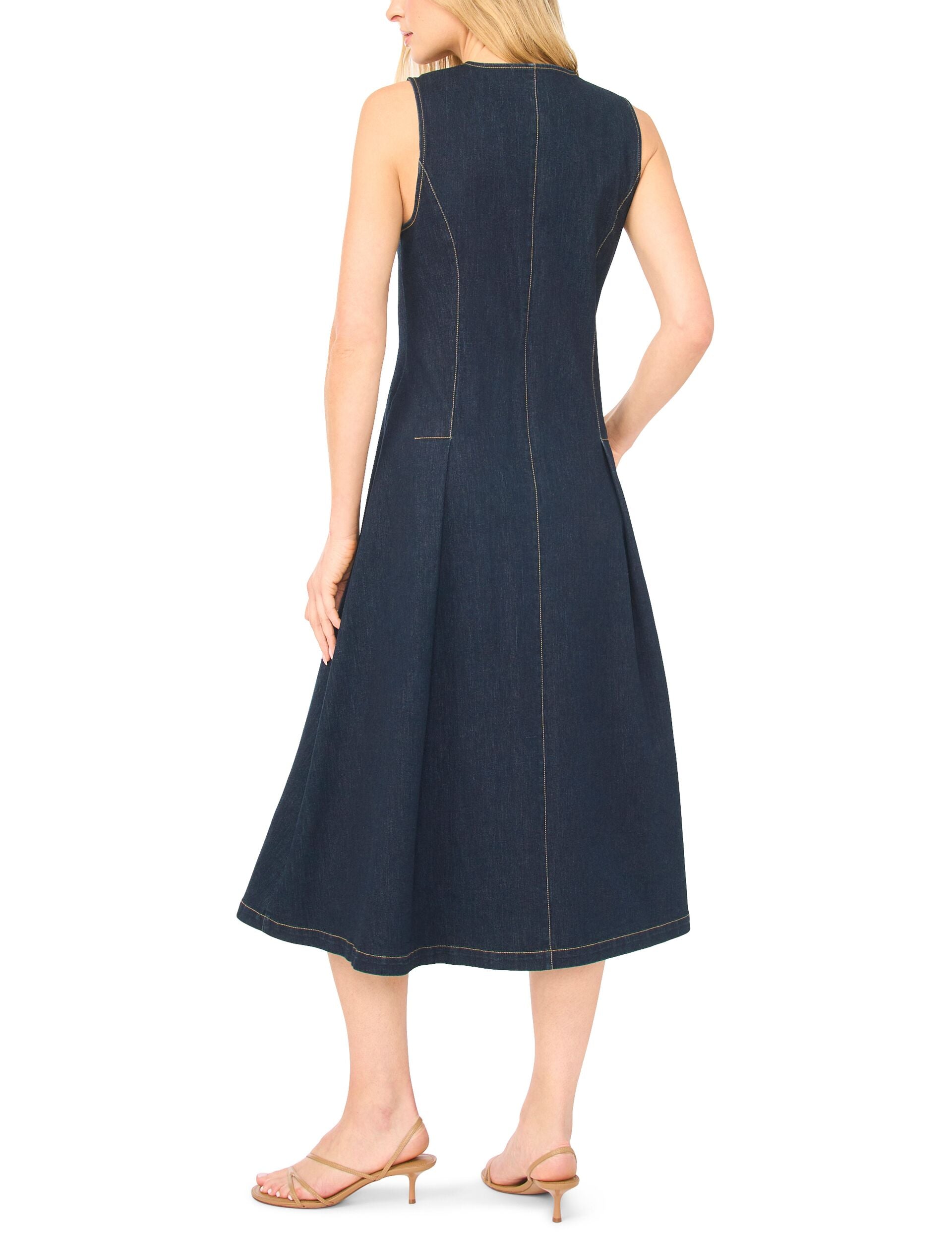 Ted Baker MIA Buttoned Sleeveless Denim Midi Dress NAVY