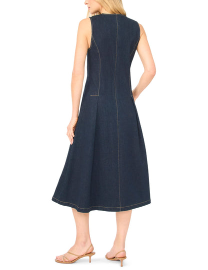 Ted Baker MIA Buttoned Sleeveless Denim Midi Dress NAVY