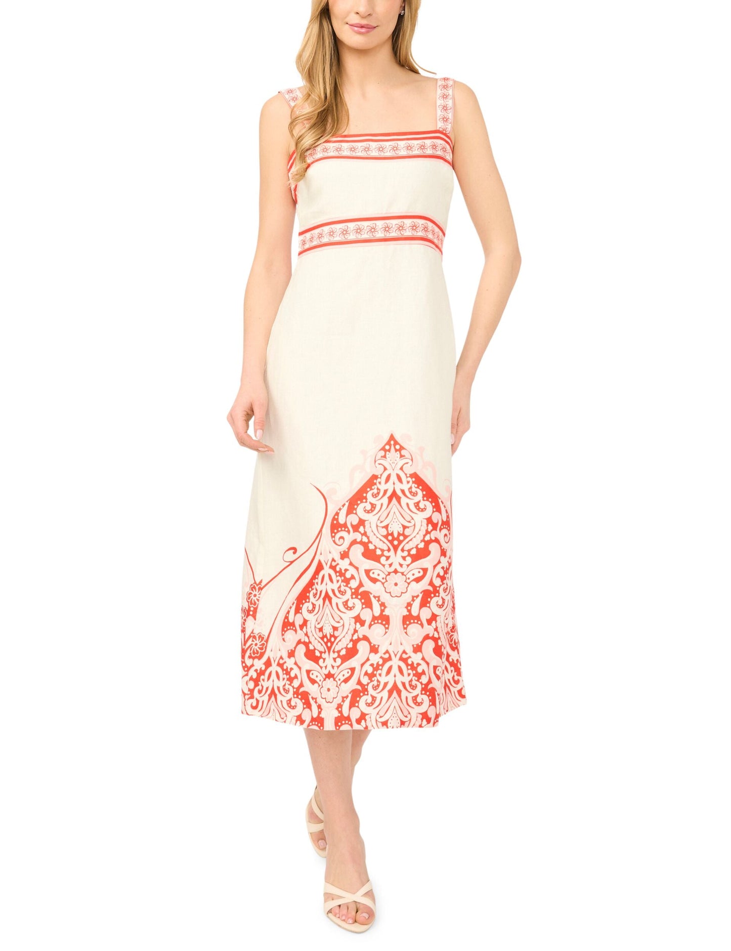 Ted Baker NOEMI Printed Detail Strappy Linen Sundress ECRU