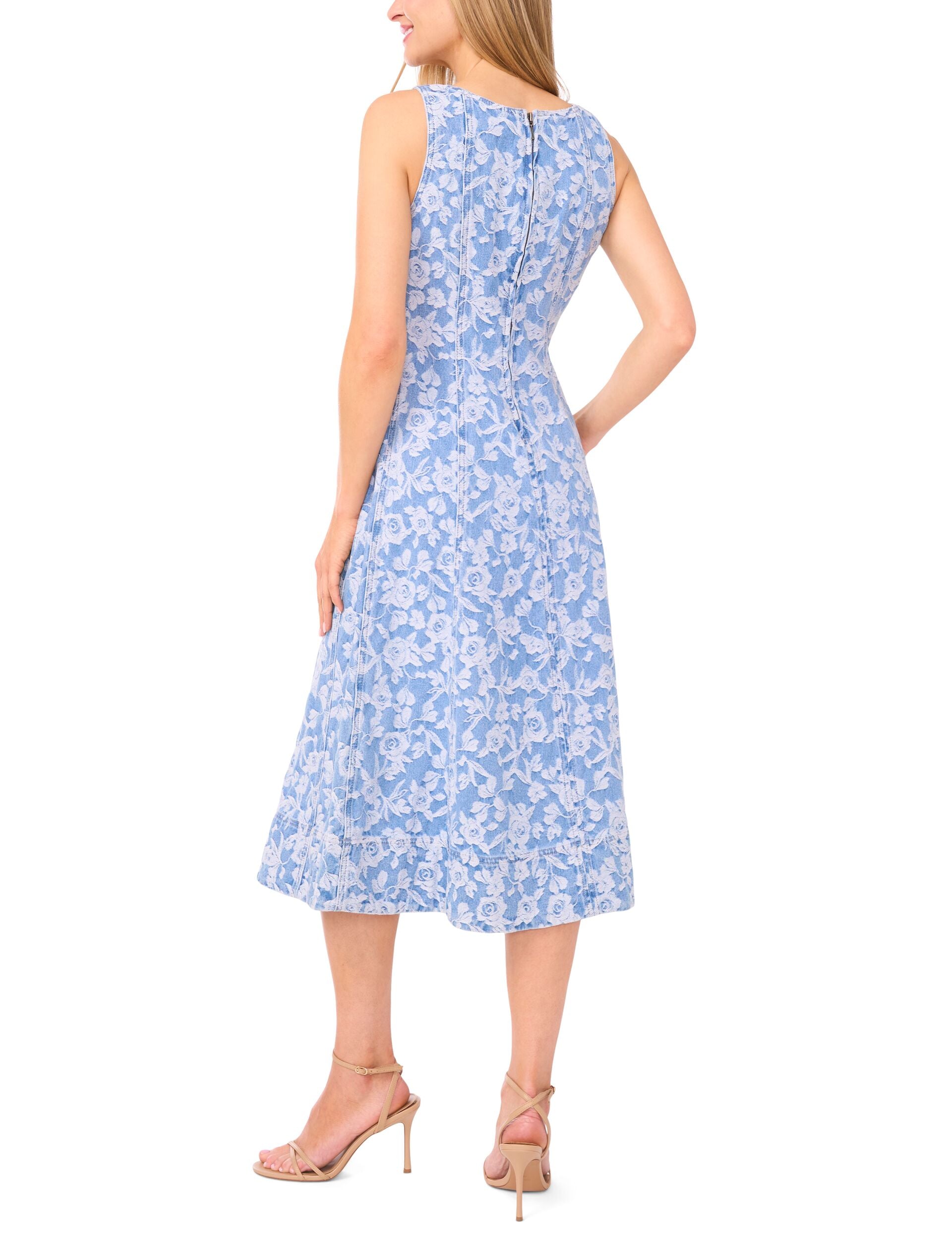 Ted Baker NARA Floral Denim Scoop Neck Midi Dress BRIGHT BLUE