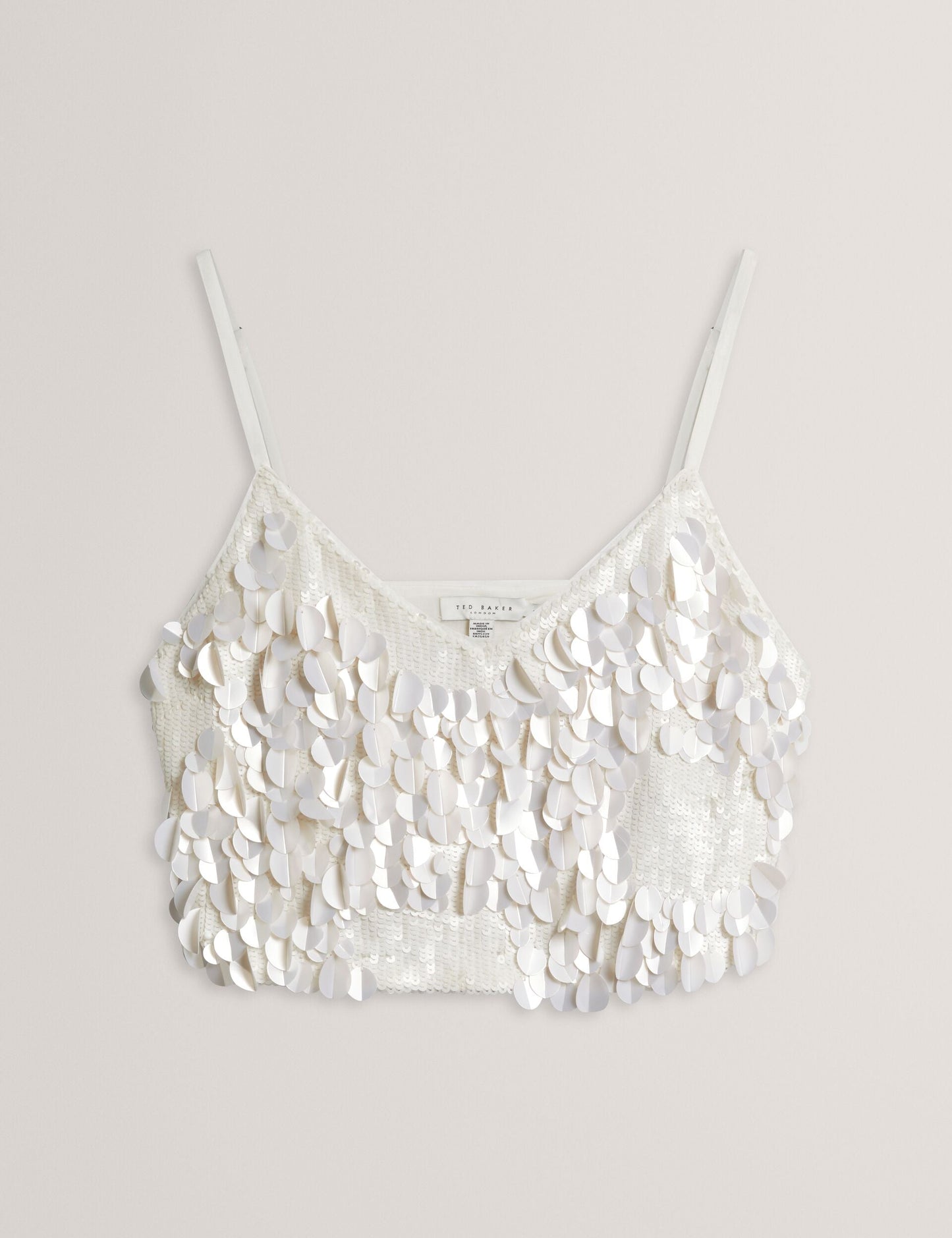 Ted Baker SERRES Sequin Strappy Cropped Cami Top IVORY