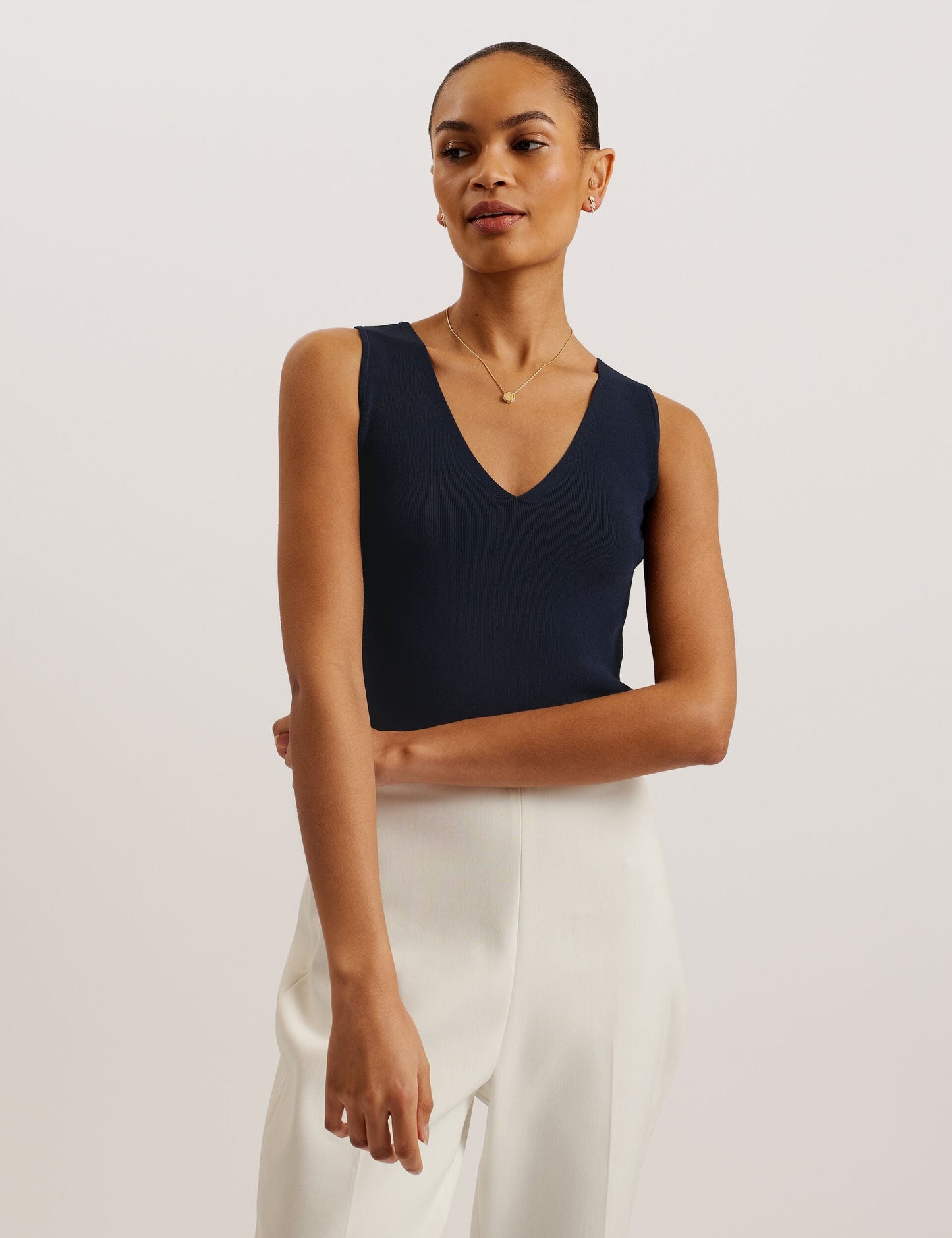 Ted Baker JOSIIY - V Neck Slim Fit Sleeveless Knit Top NAVY