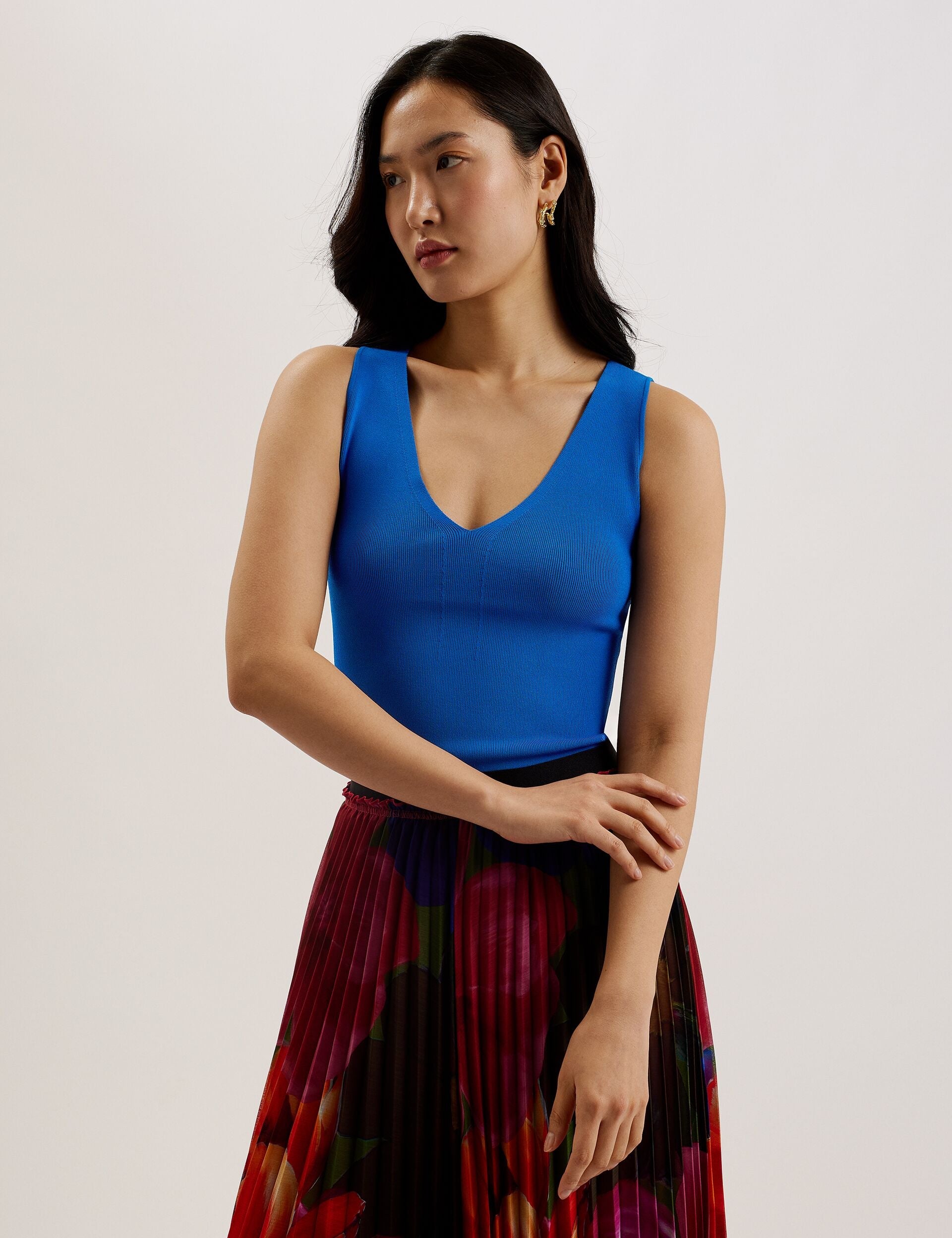 Ted Baker JOSIIY - V Neck Slim Fit Sleeveless Knit Top MID BLUE