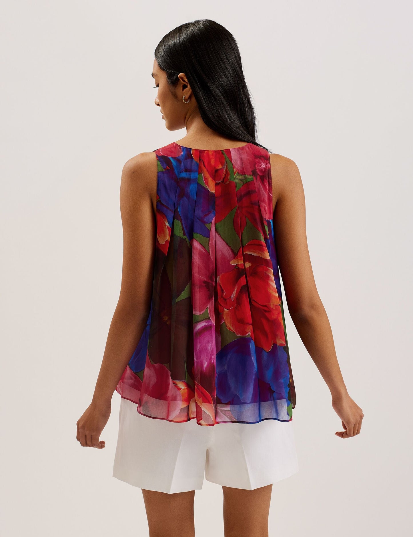 Ted Baker VERNOGE - Organza Tropical Bloom V neck Pleated Top MULTICOLOUR