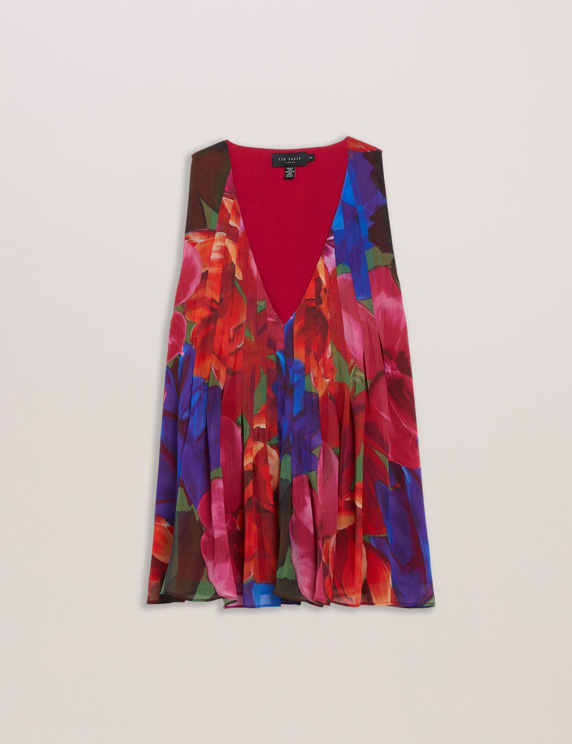 Ted Baker VERNOGE - Organza Tropical Bloom V neck Pleated Top MULTICOLOUR