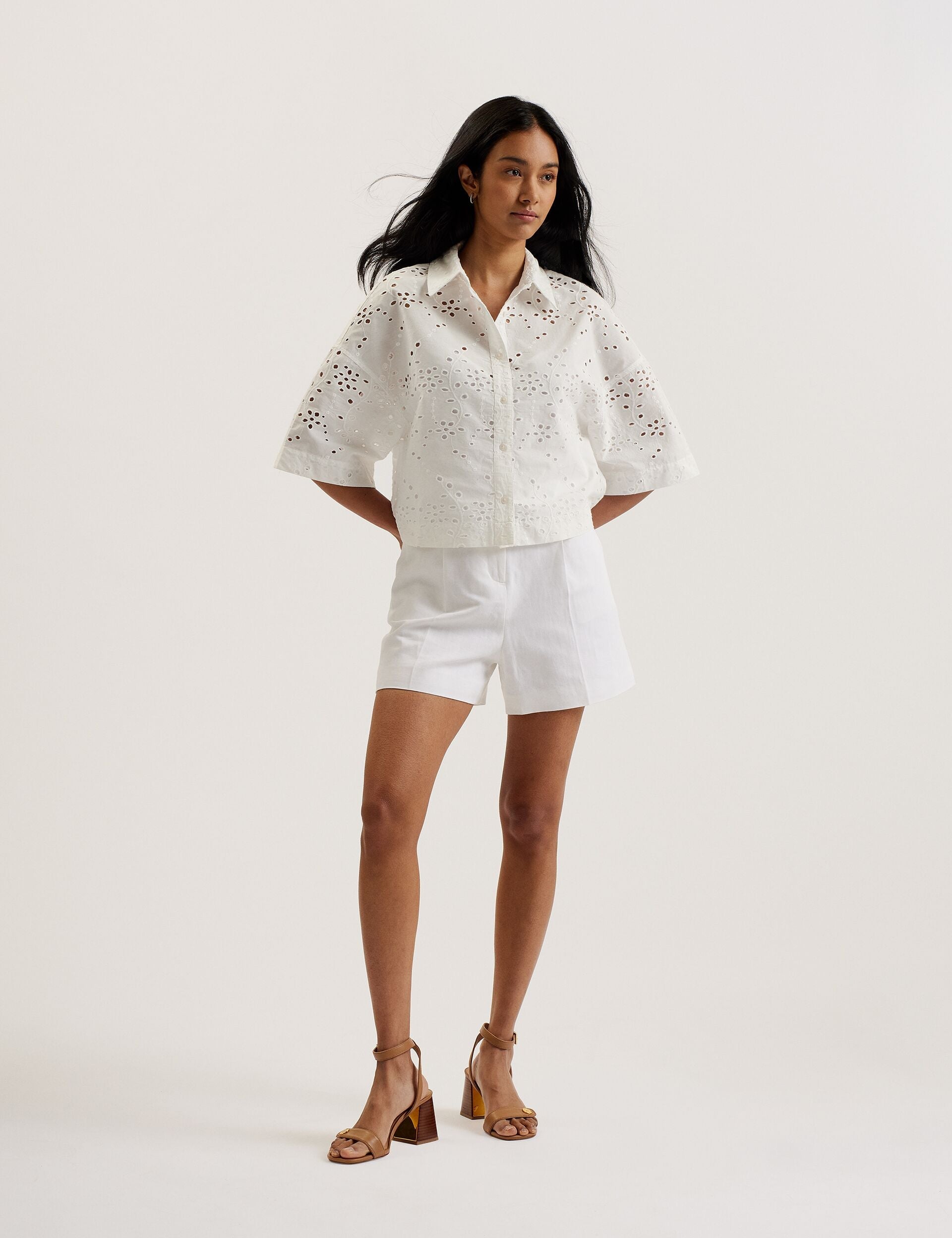 Ted Baker KILKIS - Broderie Cropped Shirt WHITE