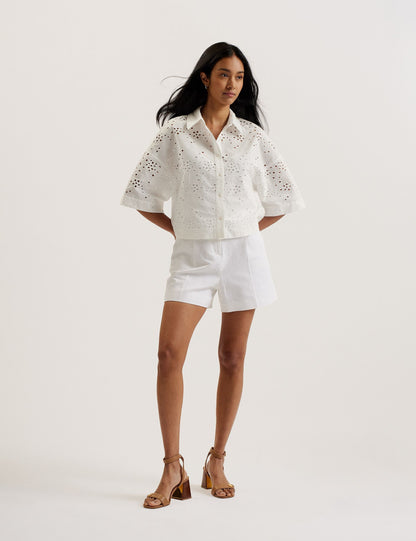 Ted Baker KILKIS - Broderie Cropped Shirt WHITE