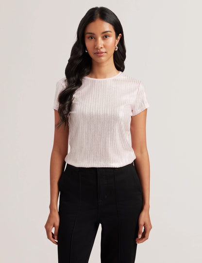 Ted Baker KATRINO - Ribbed Metallic Fitted T-Shirt LIGHT PINK
